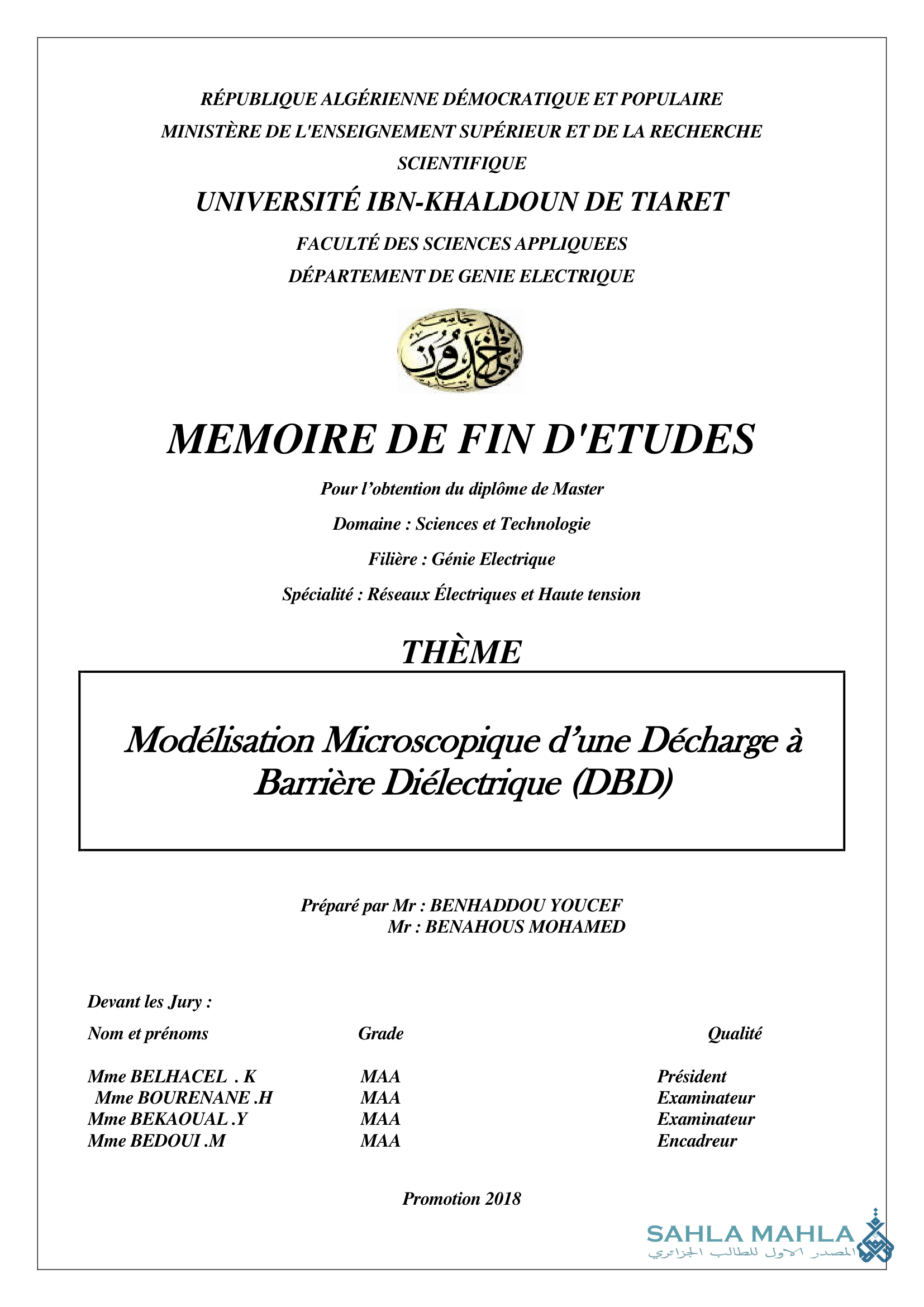 Modélisation Microscopique d'une Décharge à Barrière Diélectrique (DBD)