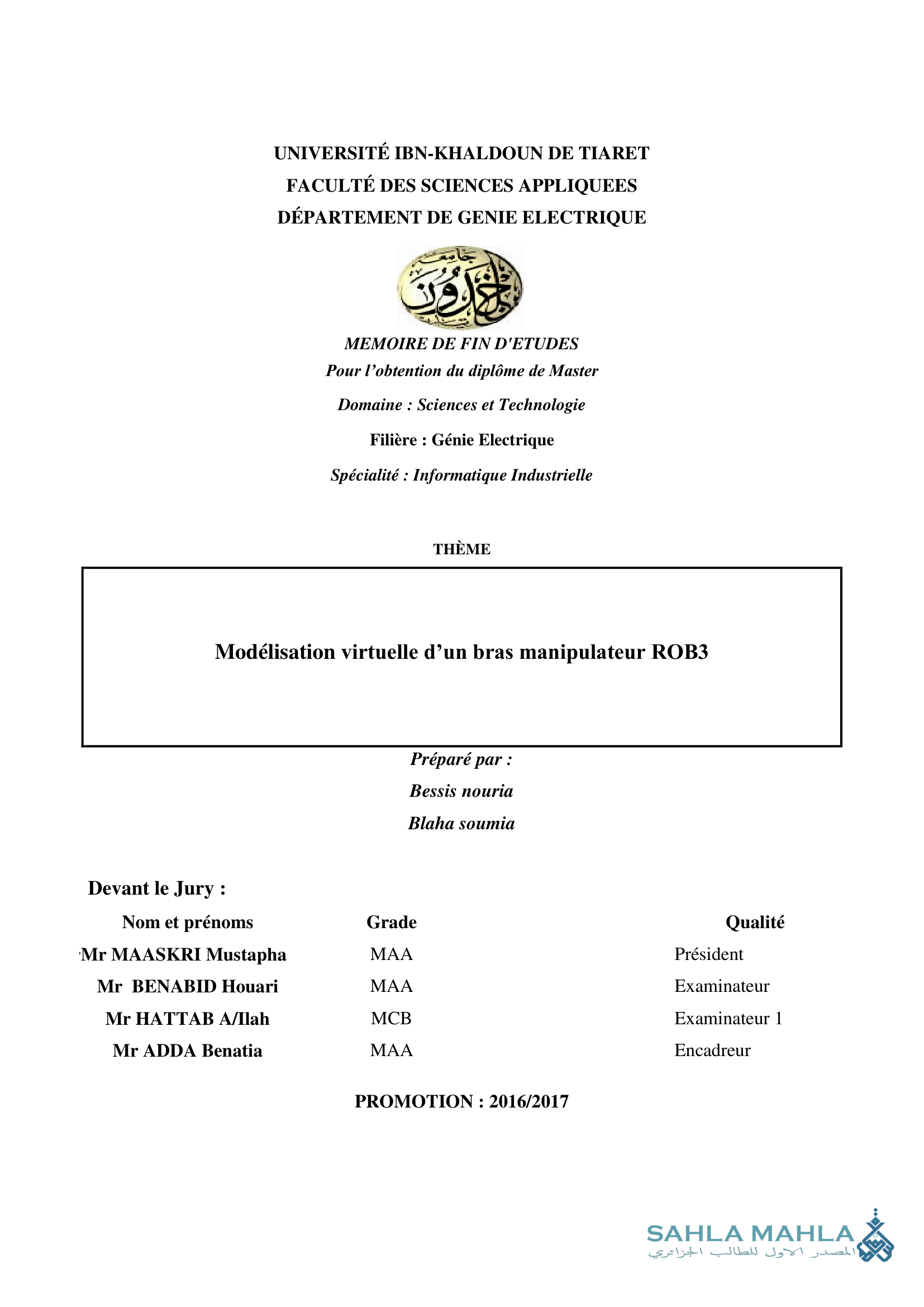 Modélisation virtuelle d'un bras manipulateur ROB3