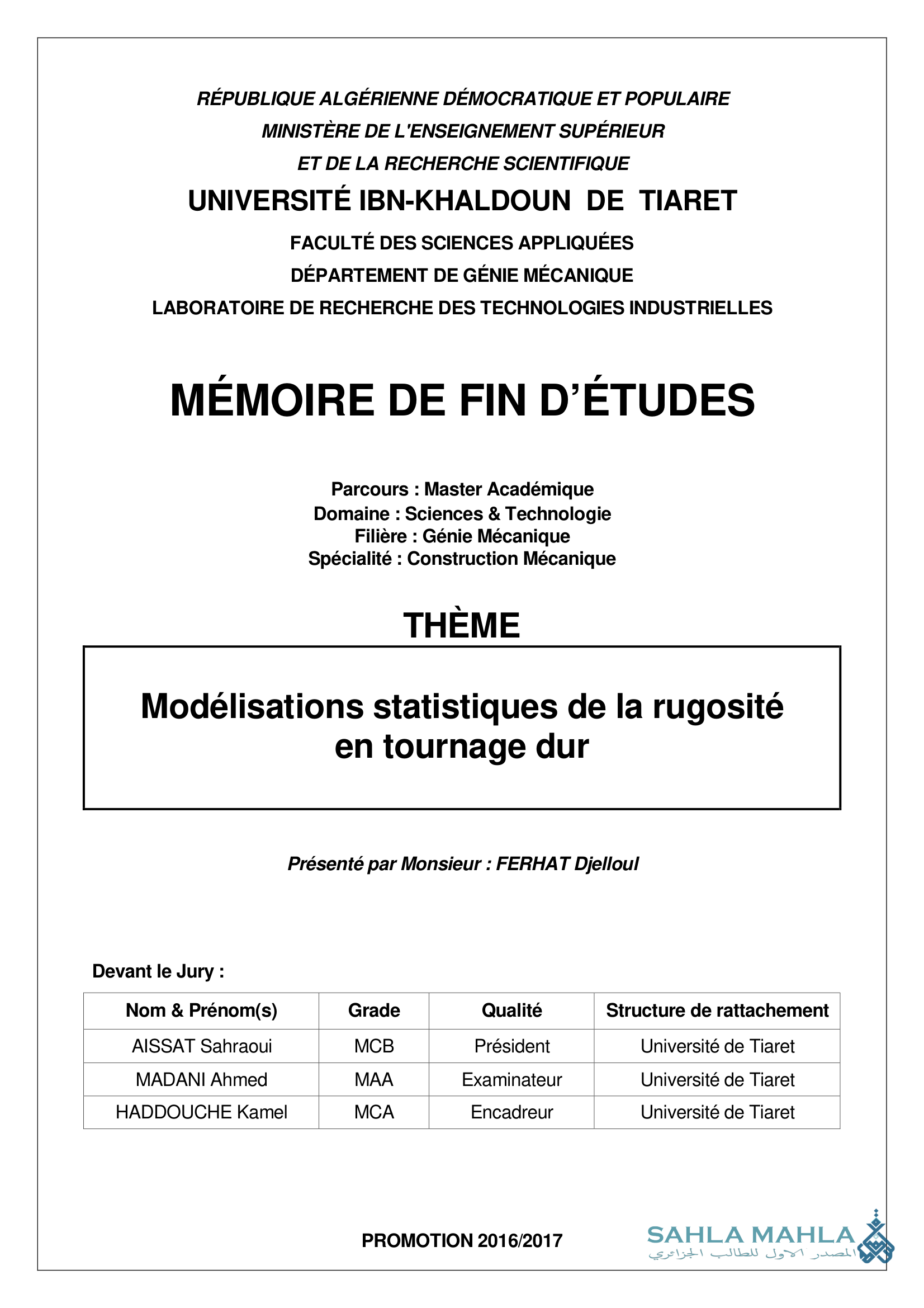 Modélisations statistiques de la rugosité en tournage dur