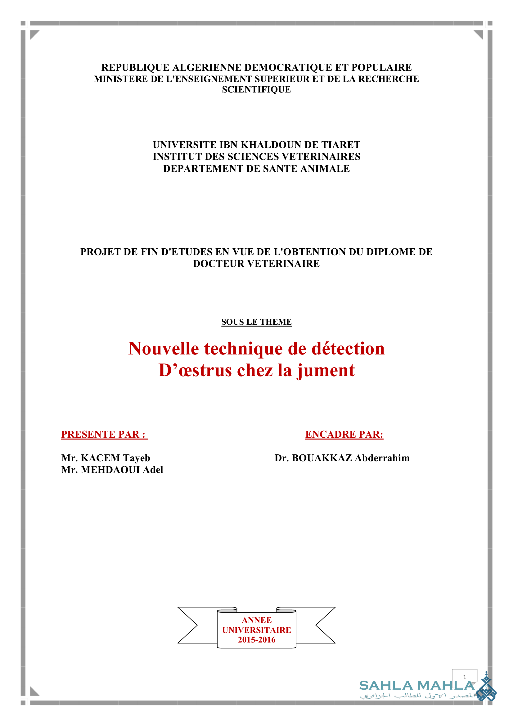 Nouvelle technique de détection D'œstrus chez la jument