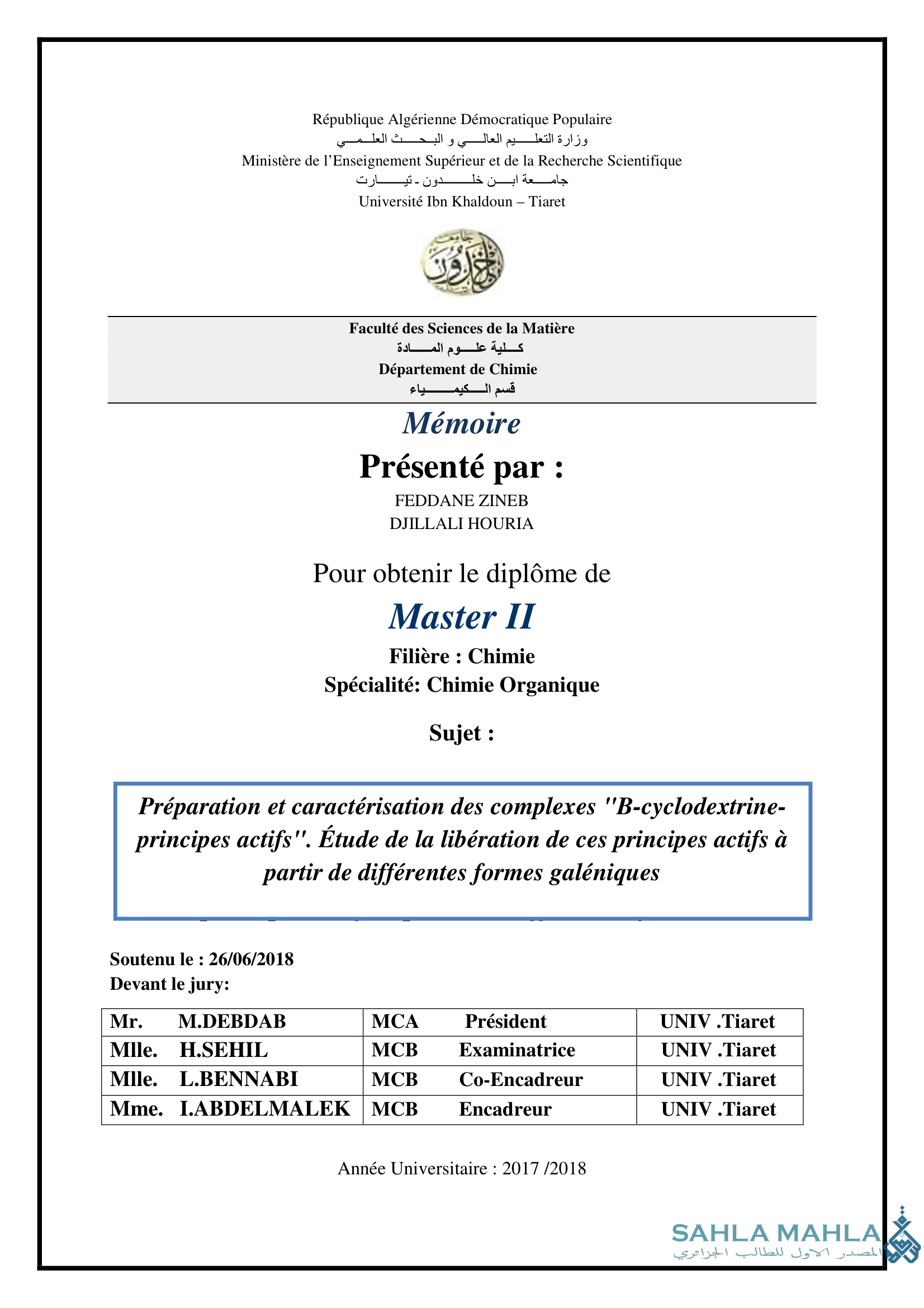 Préparation et caractérisation des complexes 