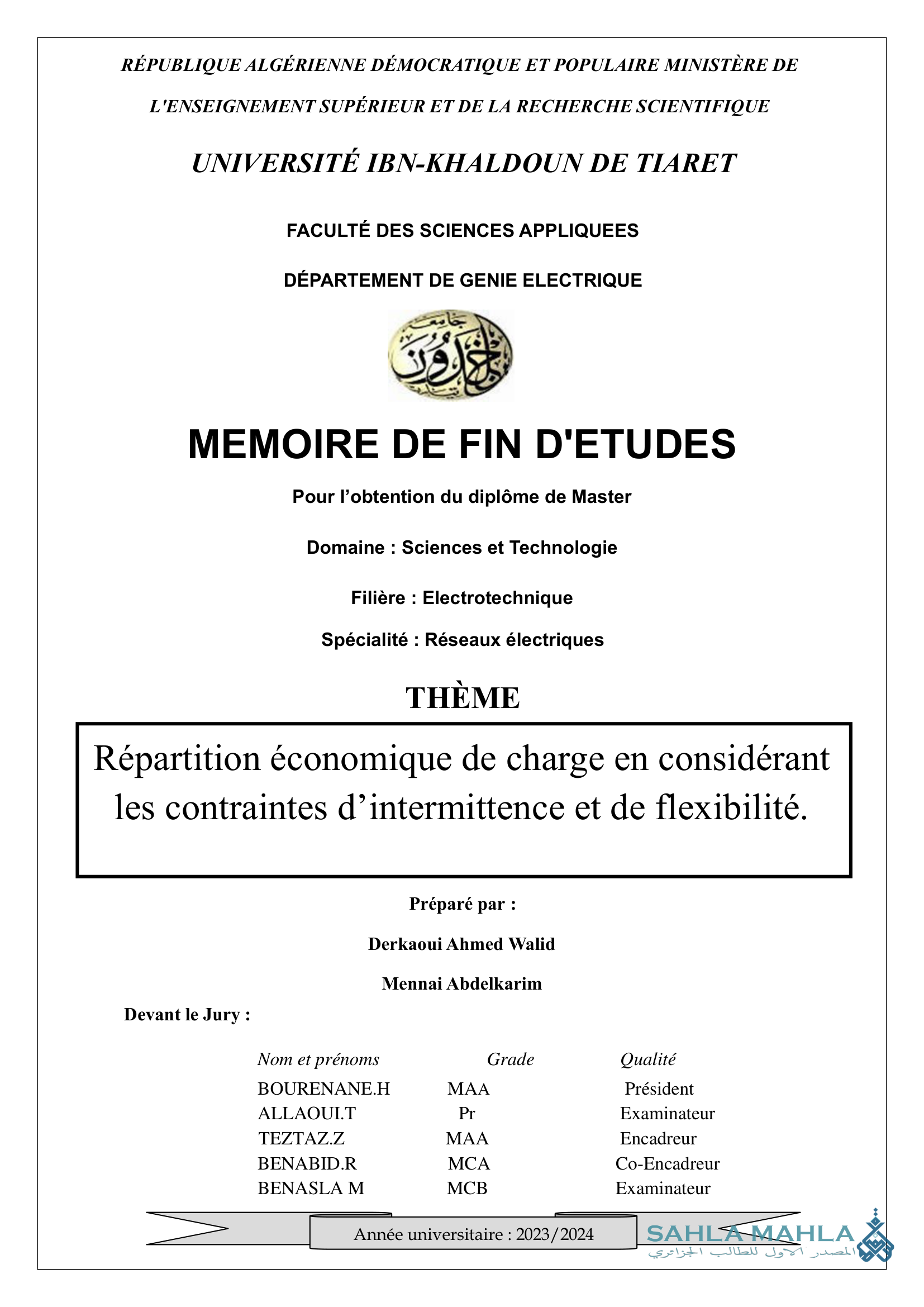 Répartition économique de charge en considérant les contraintes d'intermittence et de flexibilité.