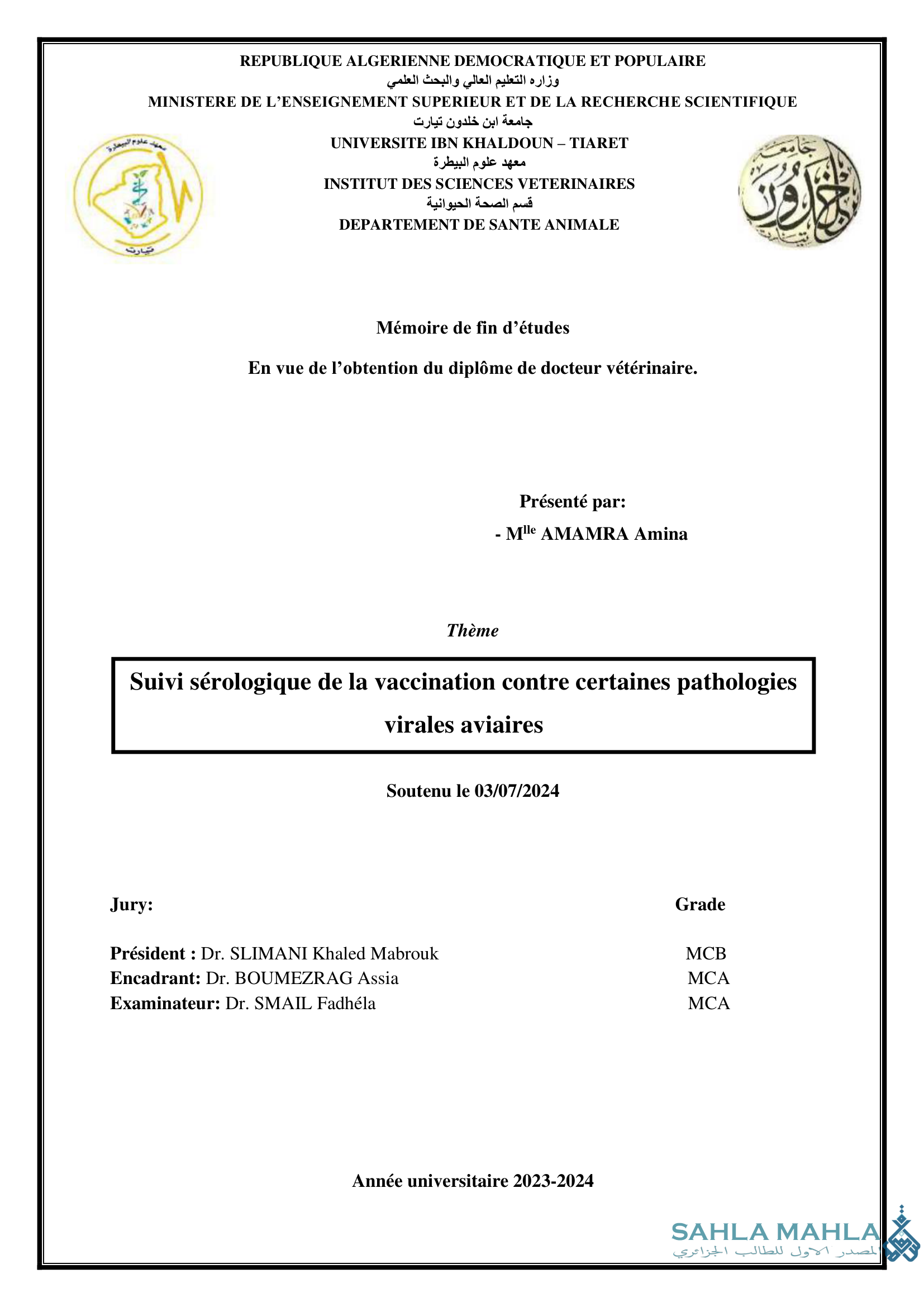 Suivi sérologique de la vaccination contre certaines pathologies virales aviaires
