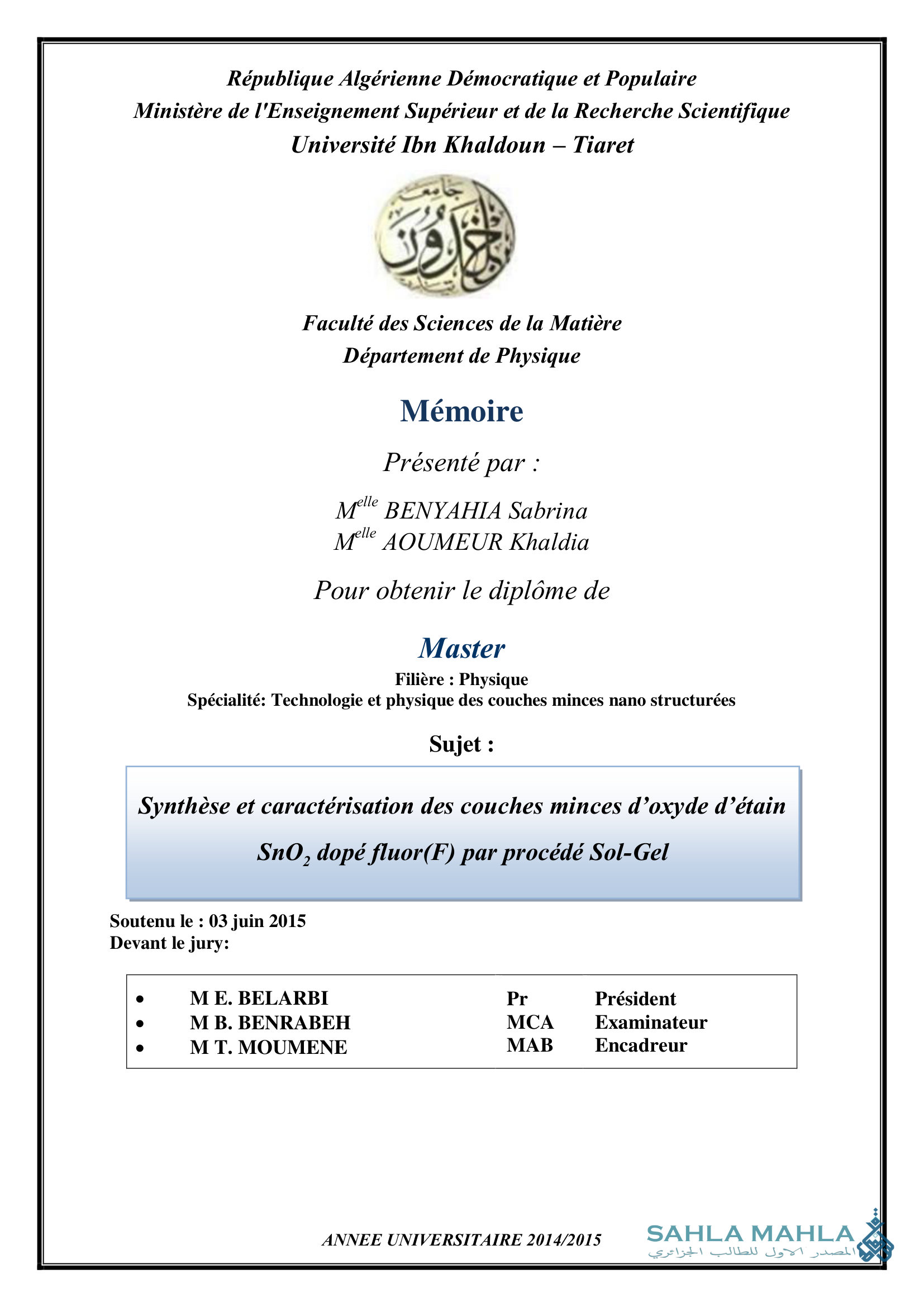 Synthèse et caractérisation des couches minces d'oxyde d'étain SnO, dopé fluor(F) par procédé Sol-Gel