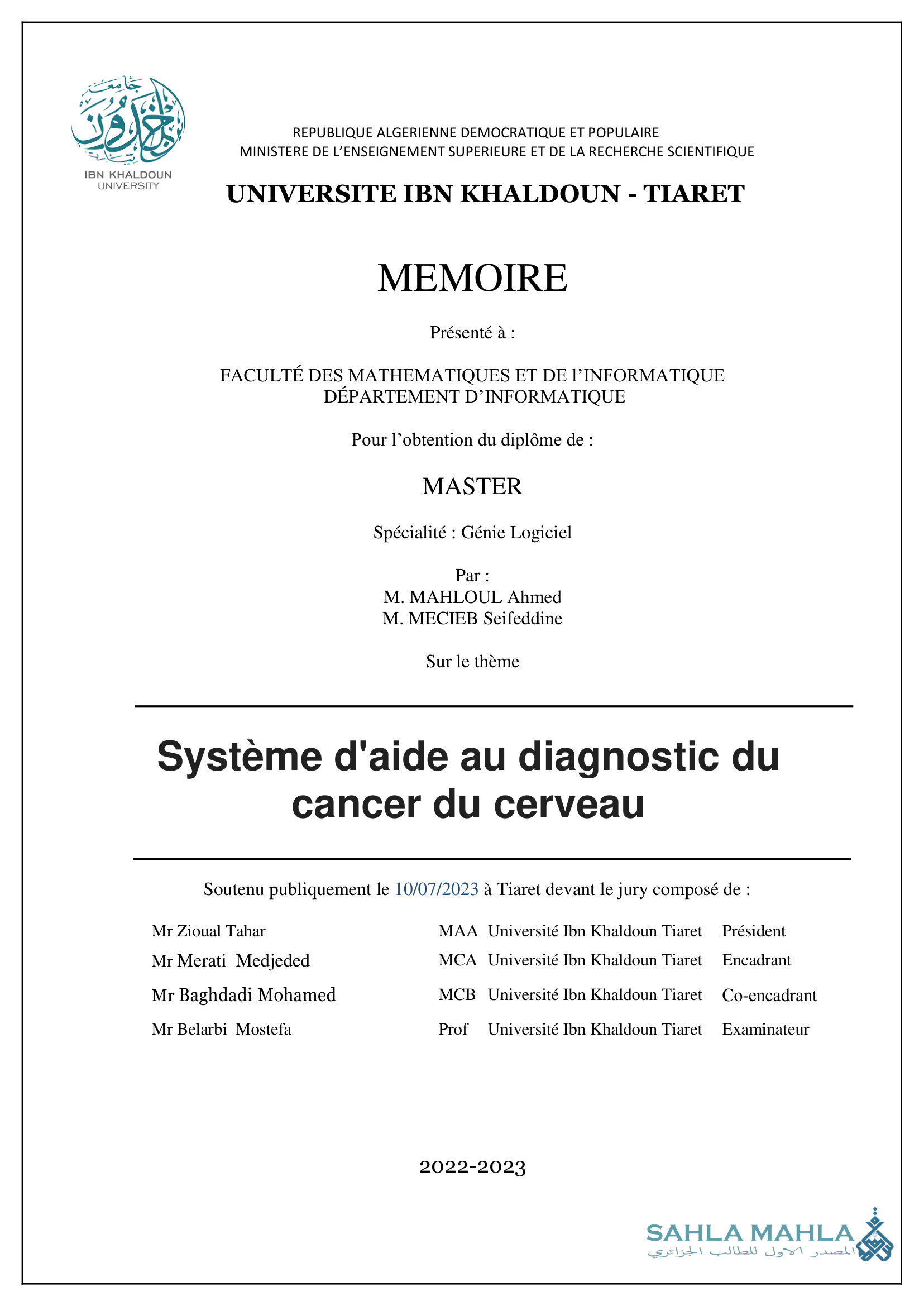 Système d'aide au diagnostic du cancer du cerveau