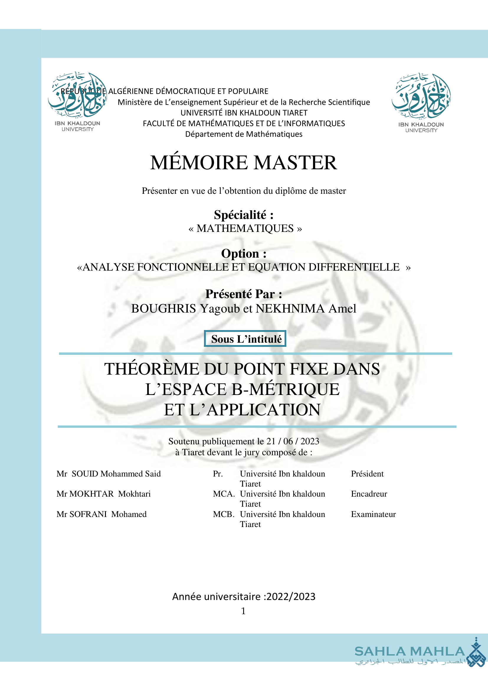 THÉORÈME DU POINT FIXE DANS L'ESPACE B-MÉTRIQUE ET L'APPLICATION