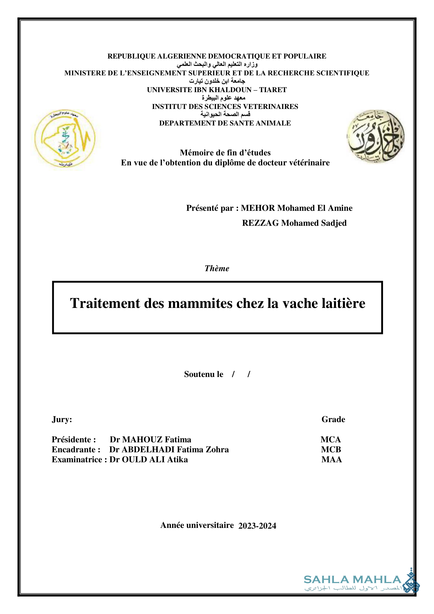 Traitement des mammites chez la vache laitière