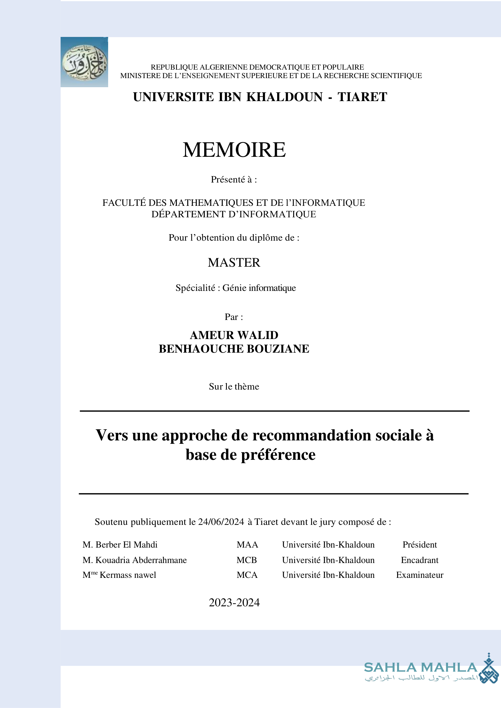 Vers une approche de recommandation sociale à base de préférence