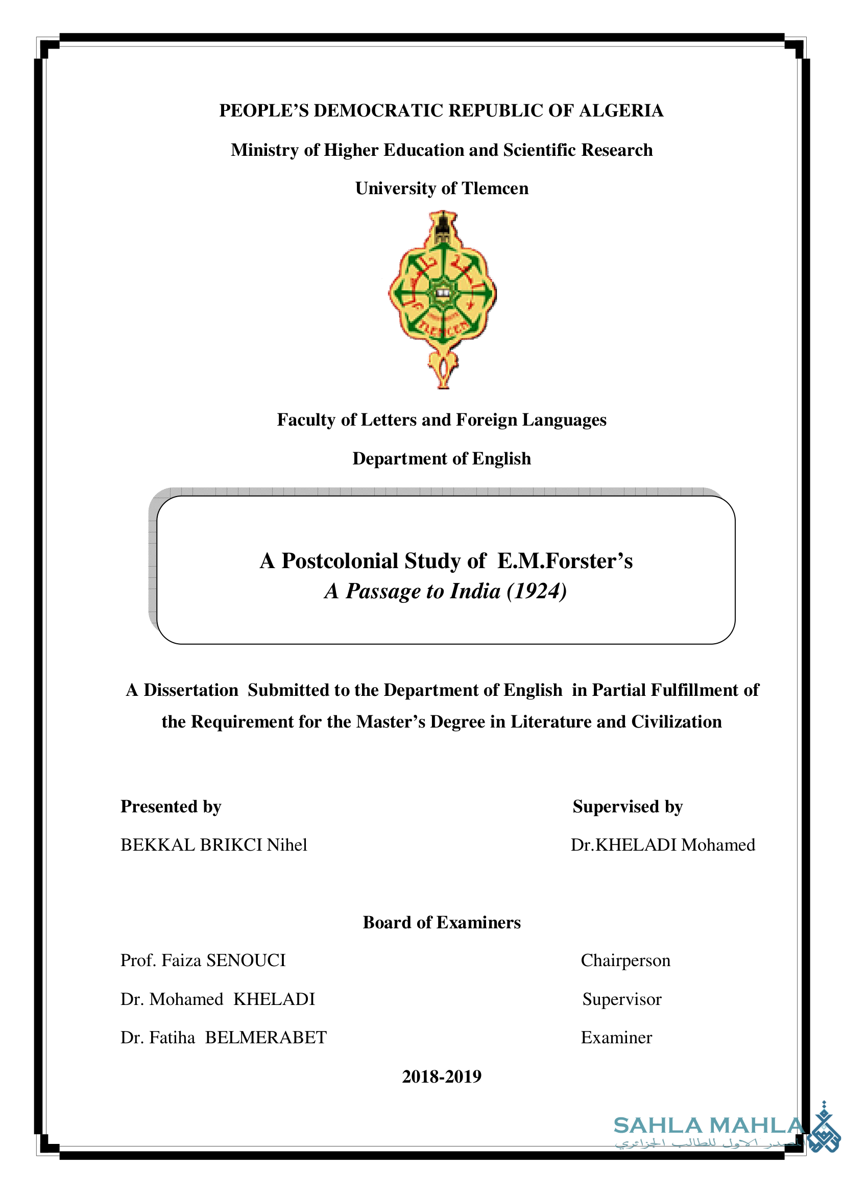 A Postcolonial Study of E.M.Forster's A Passage to India (1924)