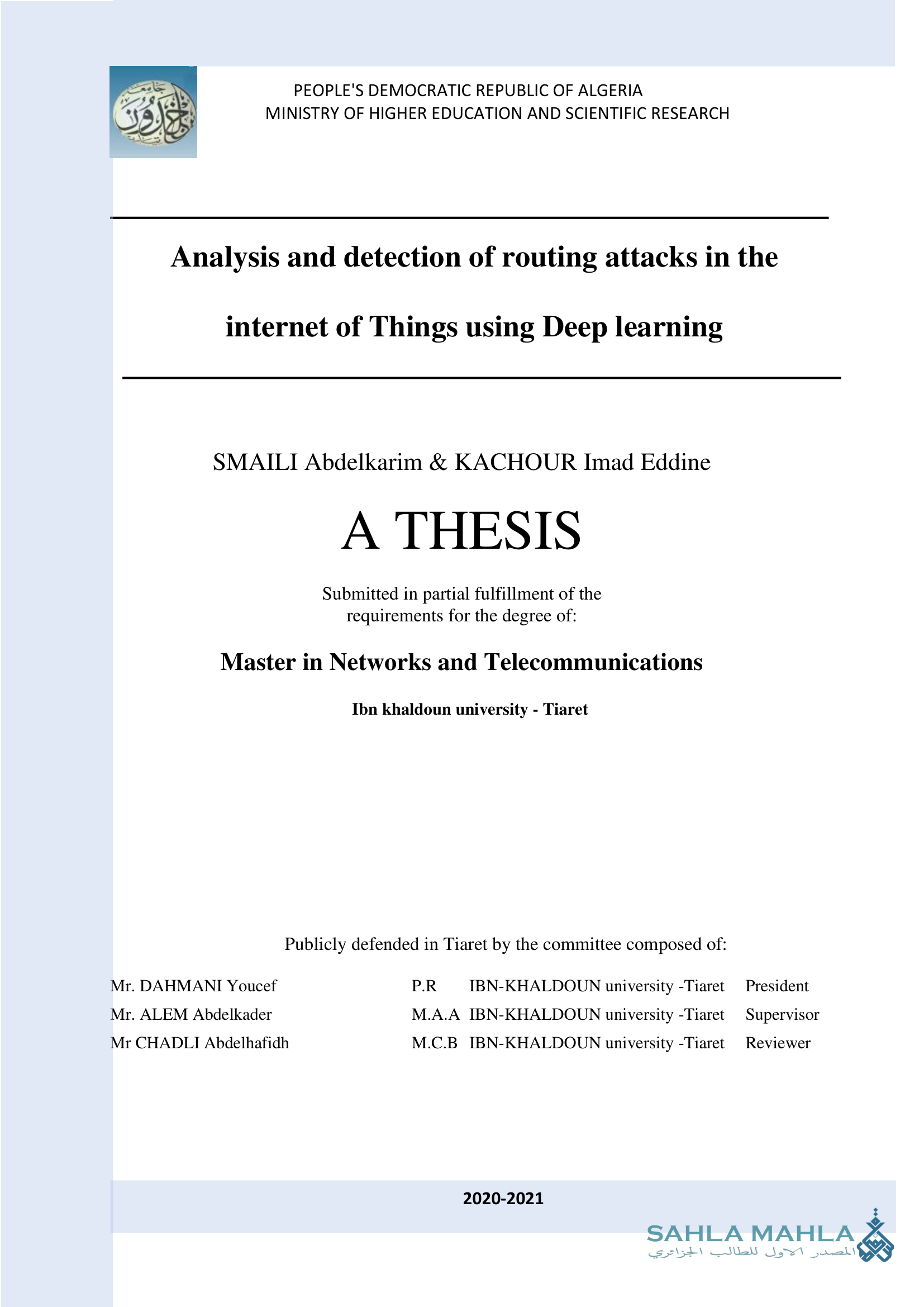 Analysis and detection of routing attacks in the internet of Things using Deep learning