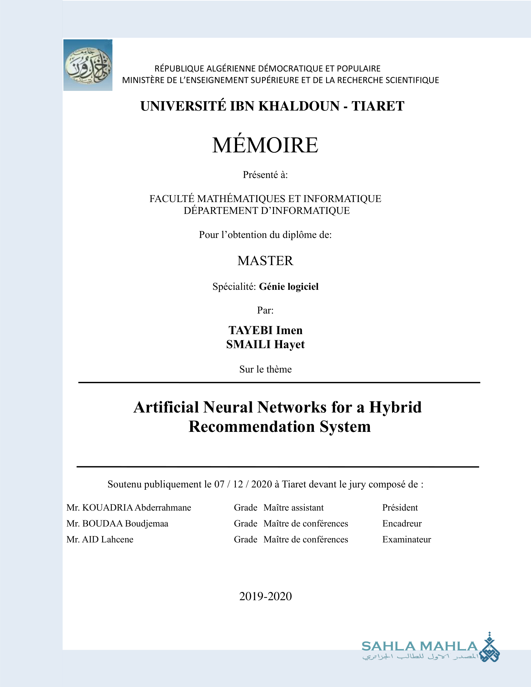 Artificial Neural Networks for a Hybrid Recommendation System