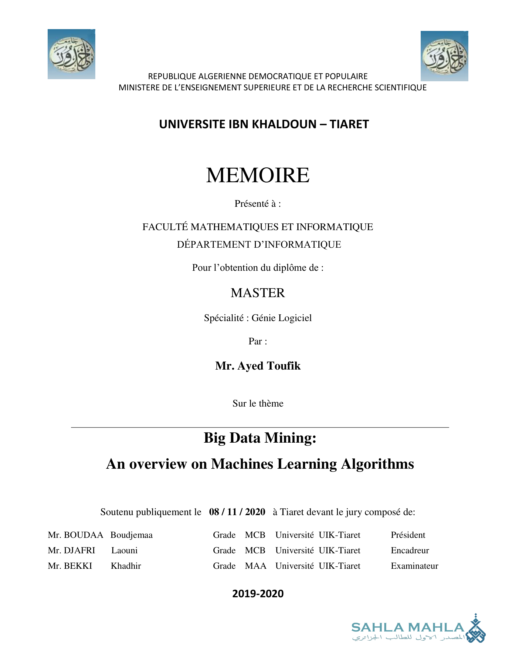 Big Data Mining: An overview on Machines Learning Algorithms