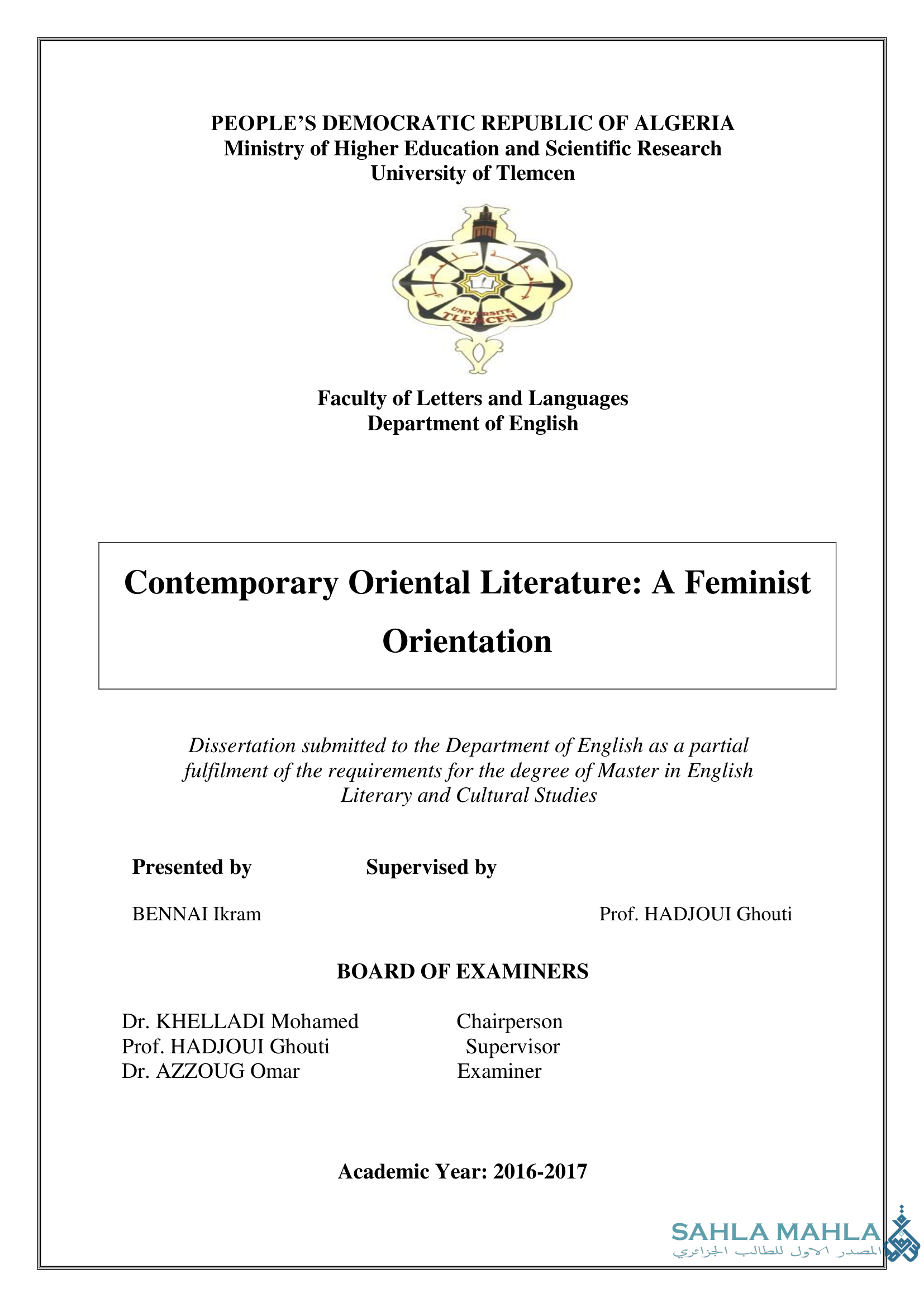 Contemporary Oriental Literature: A Feminist Orientation