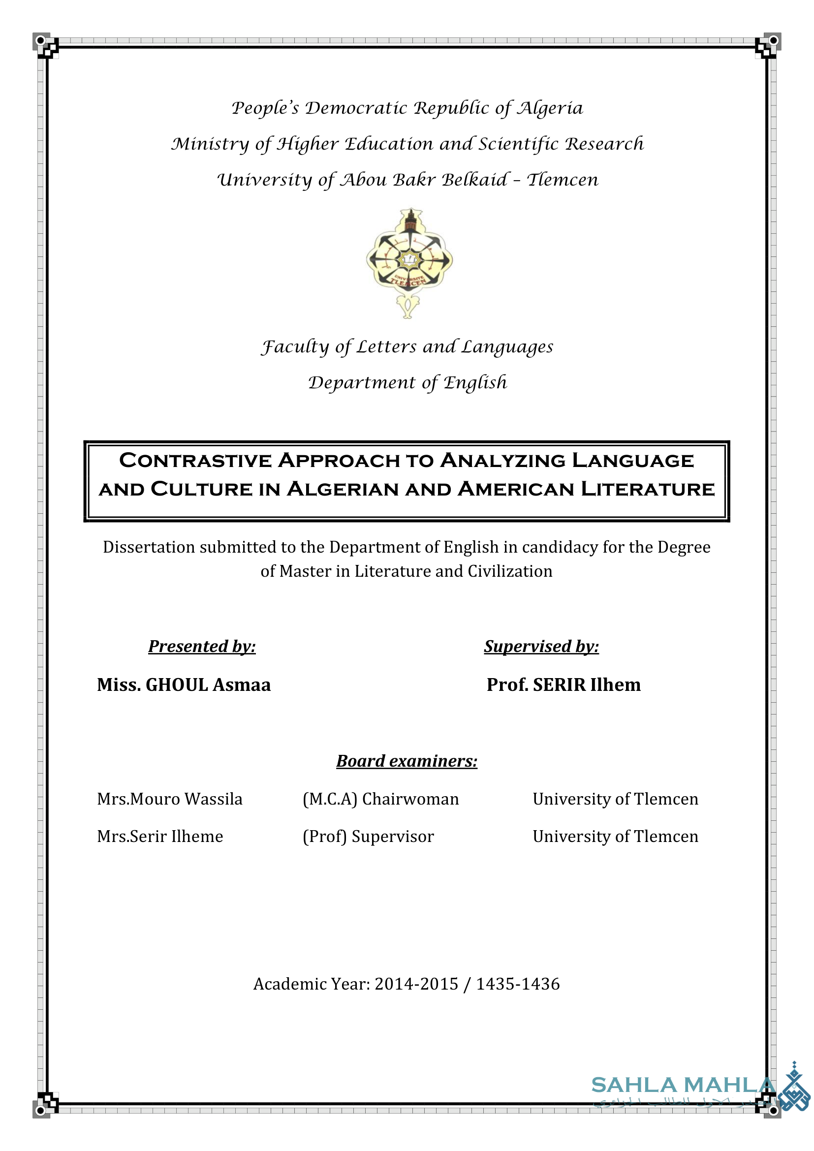 Contrastive Approach to Analyzing Language and Culture in Algerian and American Literature