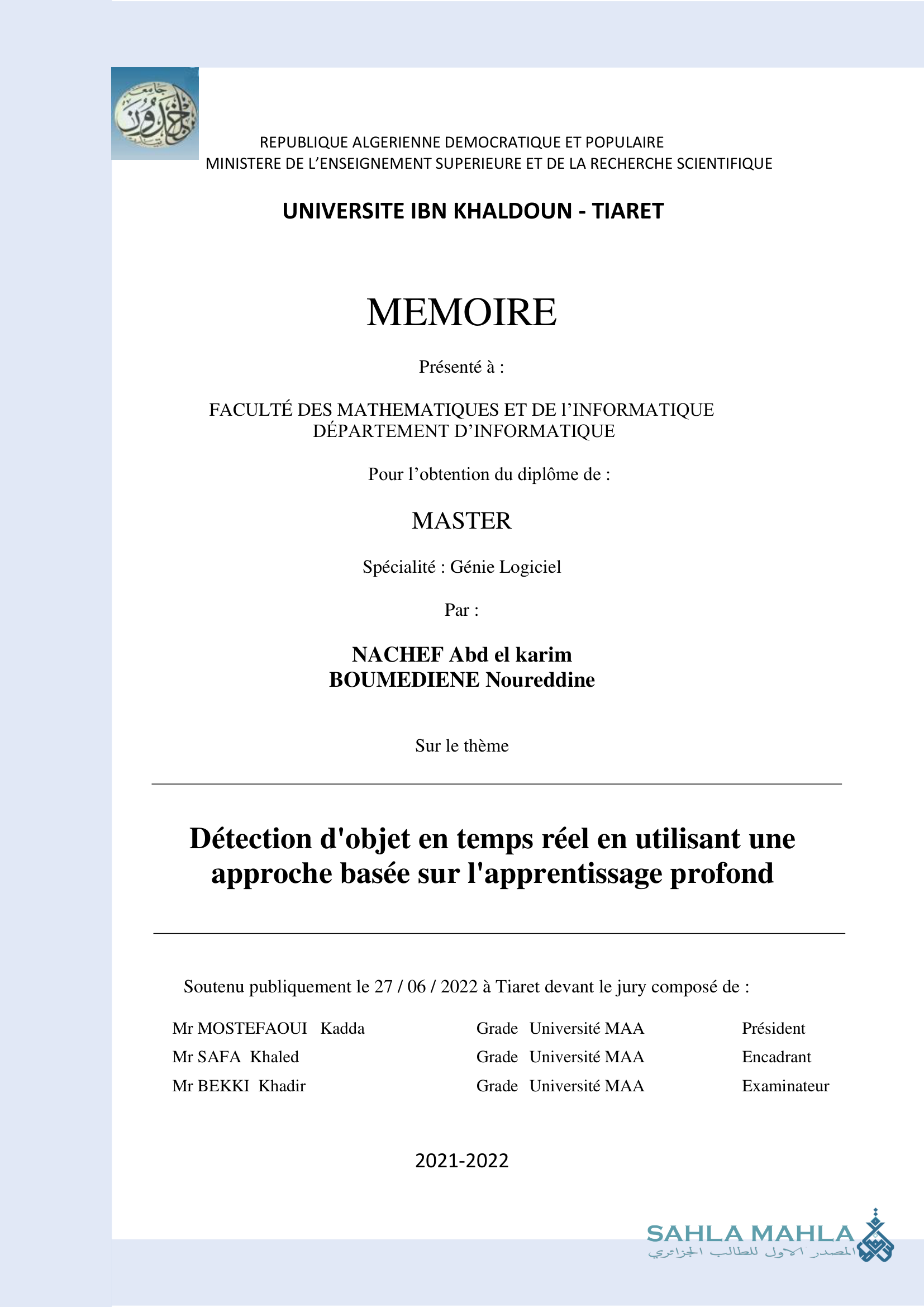 Détection d'objet en temps réel en utilisant une approche basée sur l'apprentissage profond