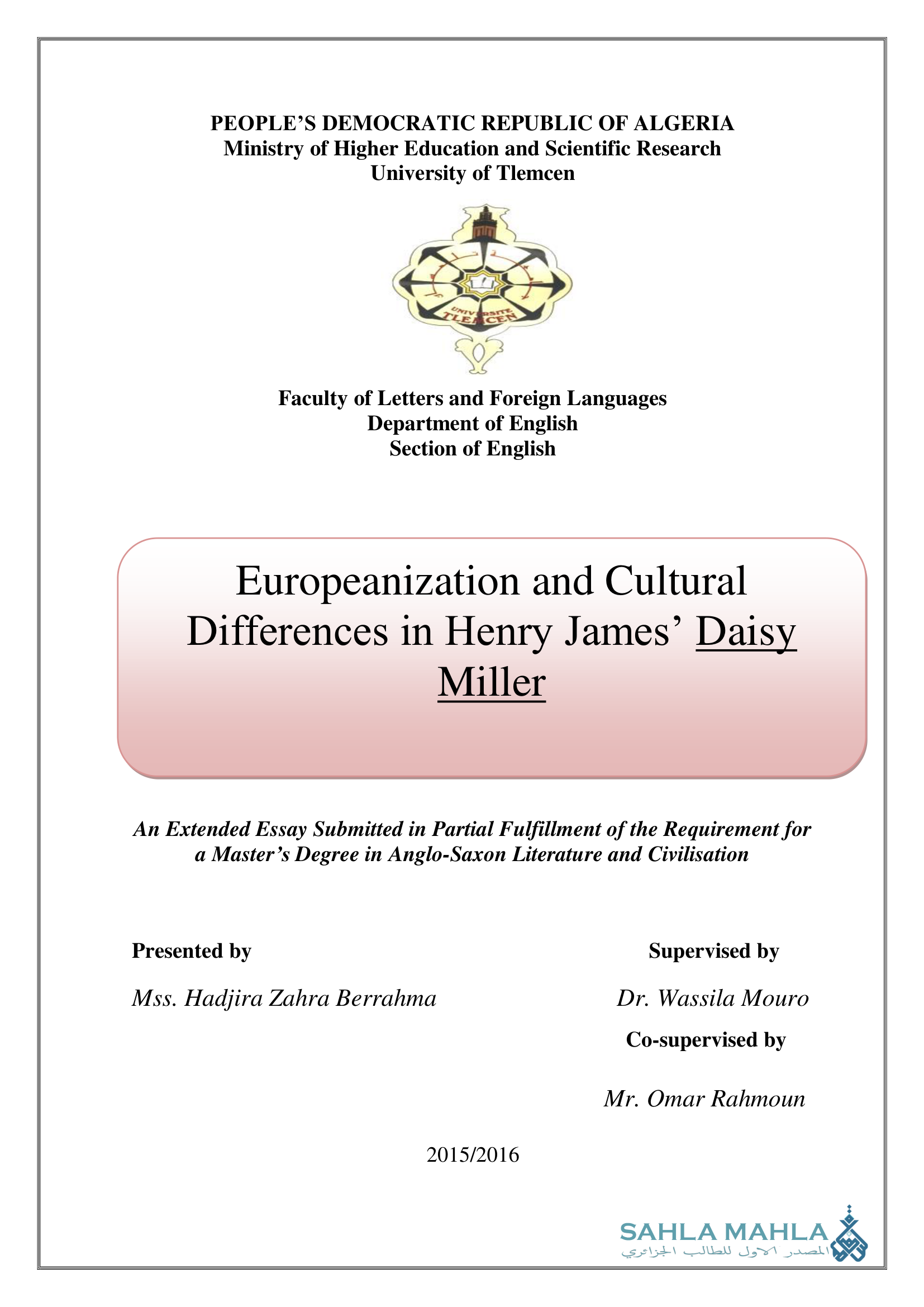 Europeanization and Cultural Differences in Henry James' Daisy Miller