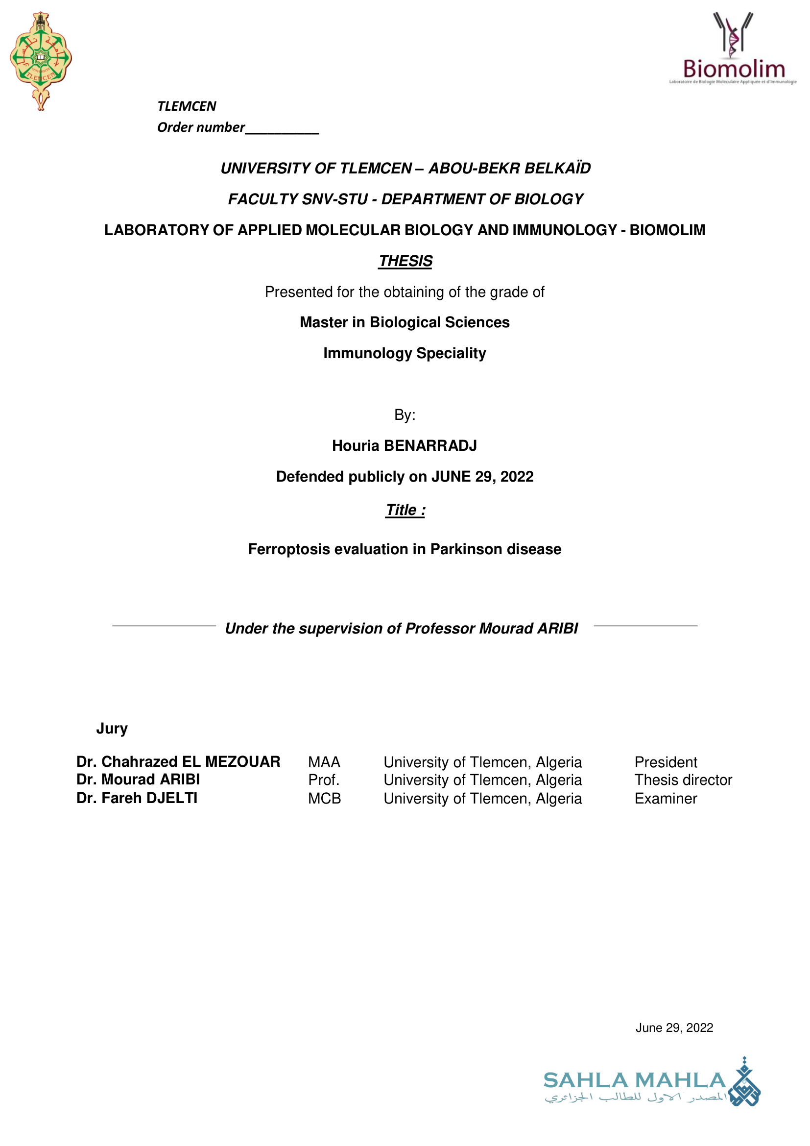 Ferroptosis evaluation in Parkinson disease