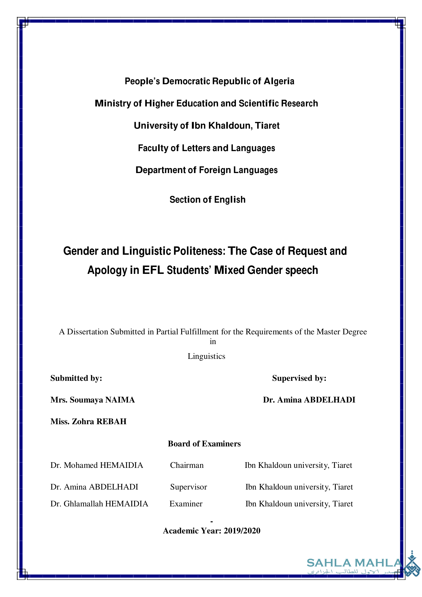 Gender and Linguistic Politeness: The Case of Request and Apology in EFL Students' Mixed Gender speech