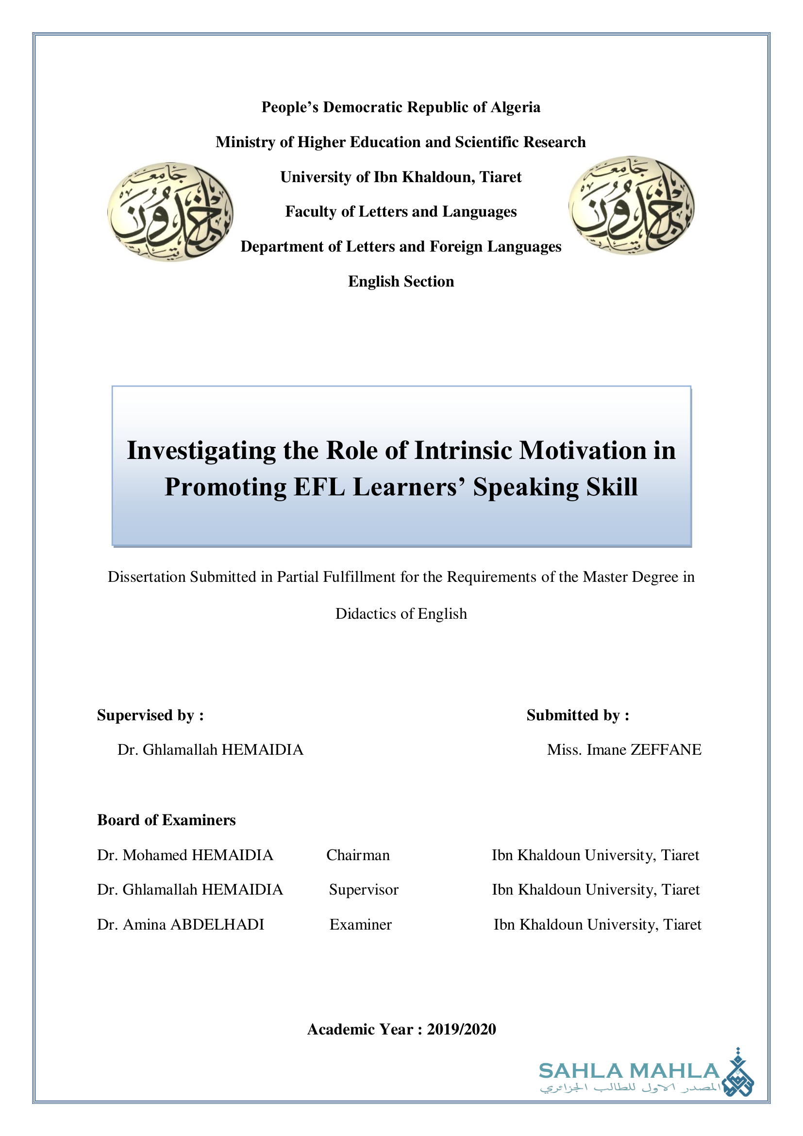 Investigating the Role of Intrinsic Motivation in Promoting EFL Learners' Speaking Skill
