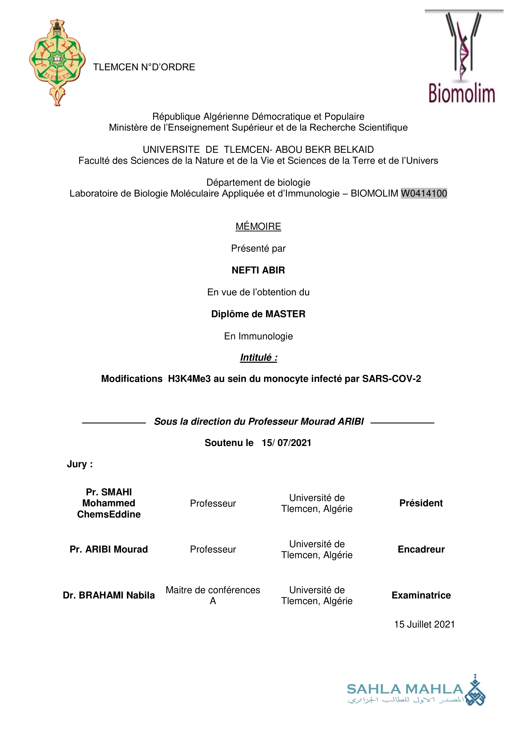 Modifications H3K4Me3 au sein du monocyte infecté par SARS-COV-2