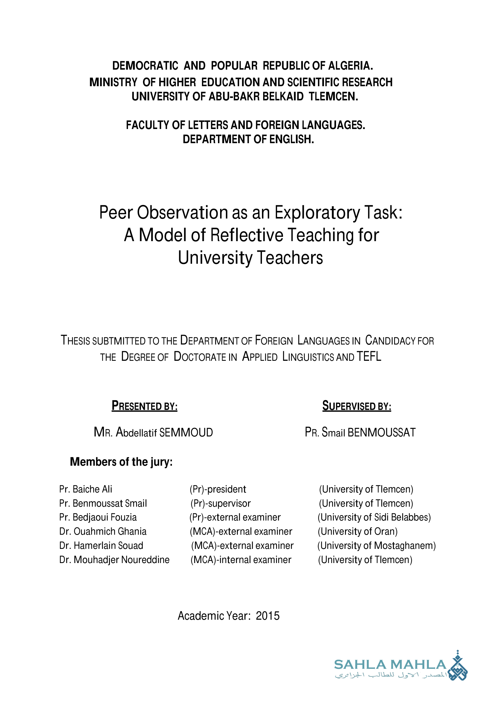 Peer Observation as an Exploratory Task: A Model of Reflective Teaching for University Teachers