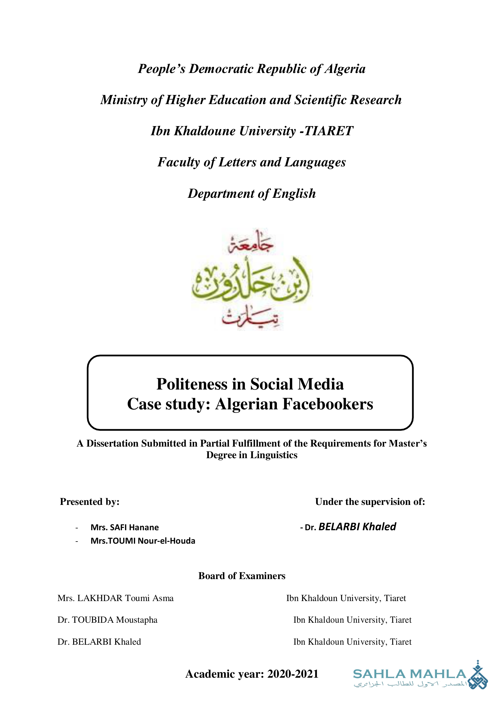 Politeness in Social Media: Case study: Algerian Facebookers
