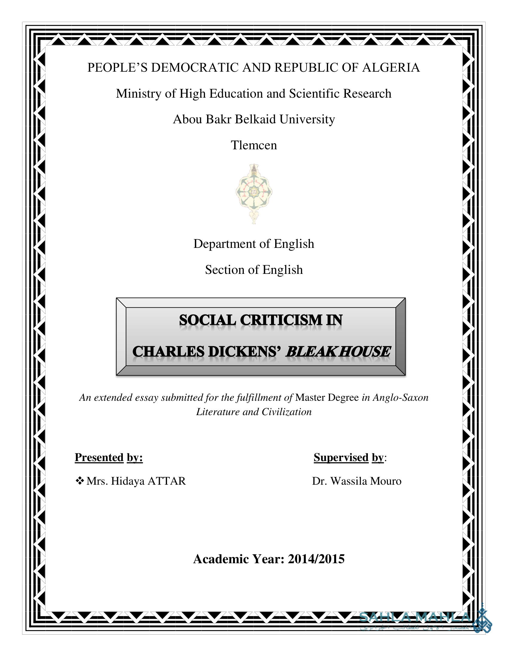 SOCIAL CRITICISM IN CHARLES DICKENS' BLEAK HOUSE