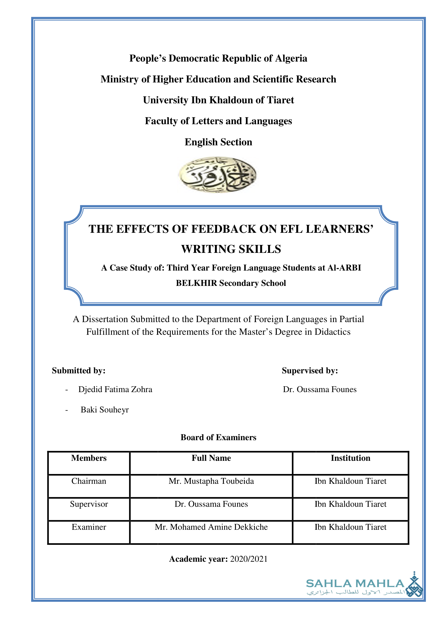 THE EFFECTS OF FEEDBACK ON EFL LEARNERS' WRITING SKILLS