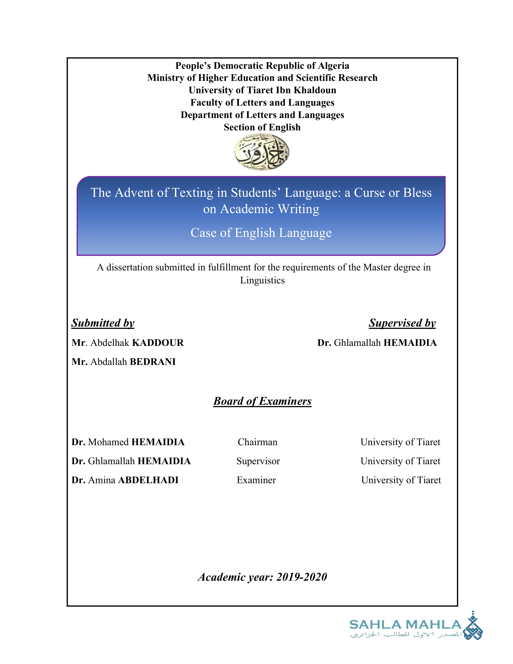 The Advent of Texting in Students' Language: a Curse or Bless on Academic Writing Case of English Language