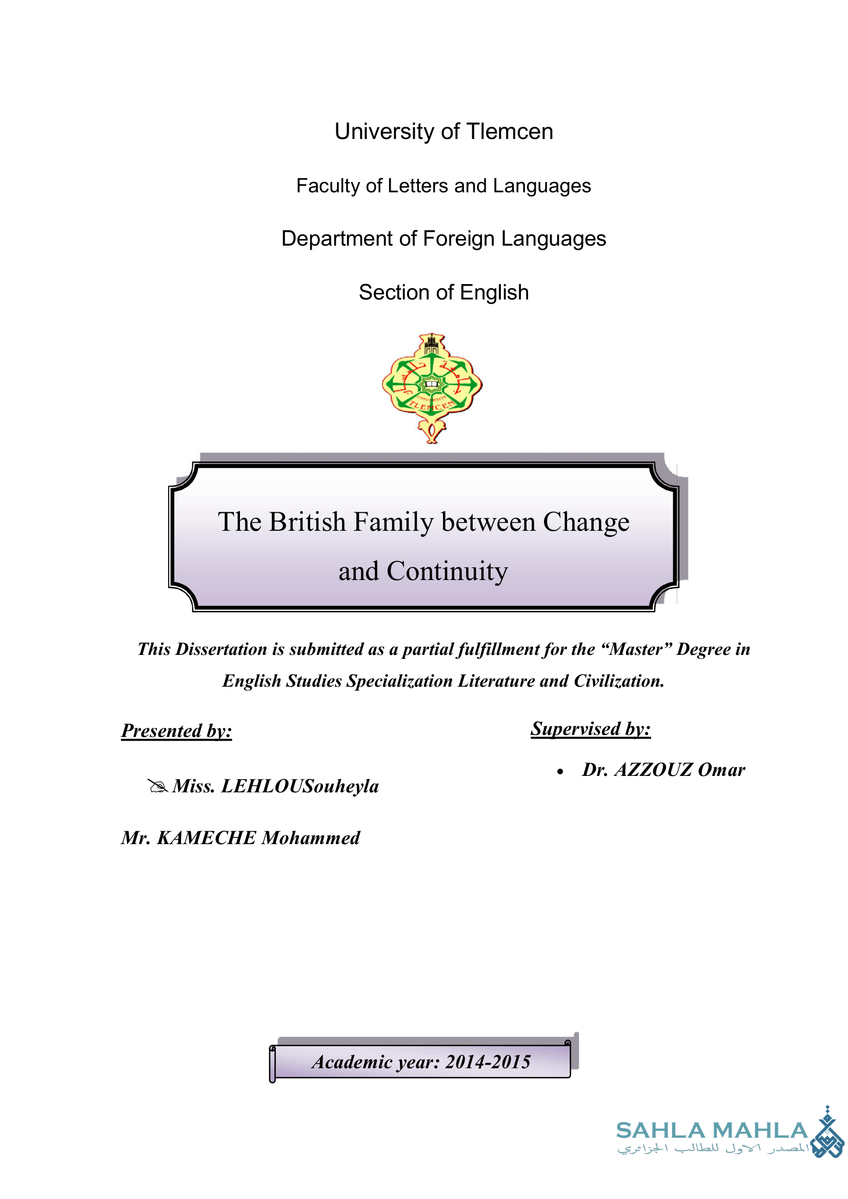 The British Family between Change and Continuity