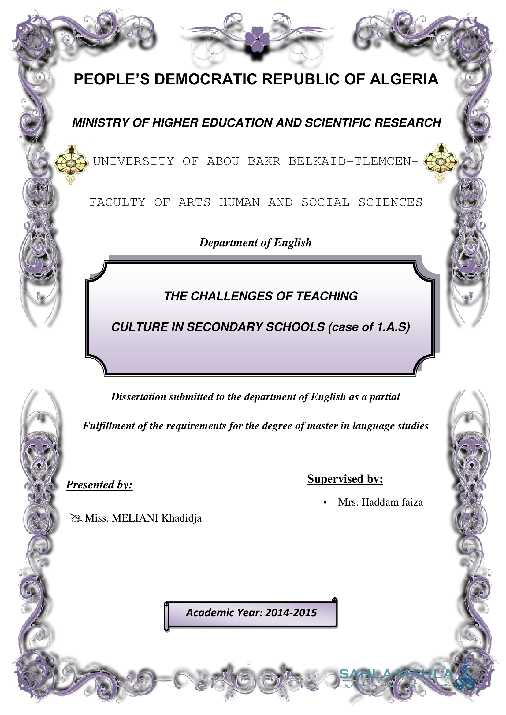 The Challenges of Teaching Culture in Secondary Schools (case of 1.A.S)