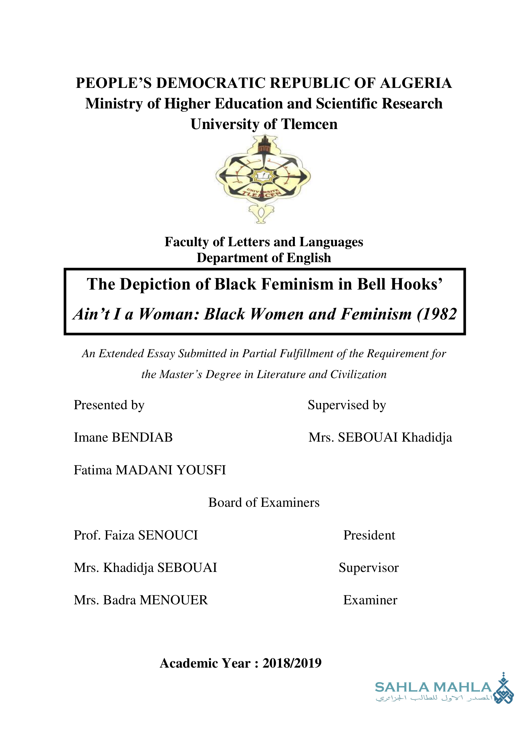 The Depiction of Black Feminism in Bell Hooks' Ain't I a Woman: Black Women and Feminism (1982)