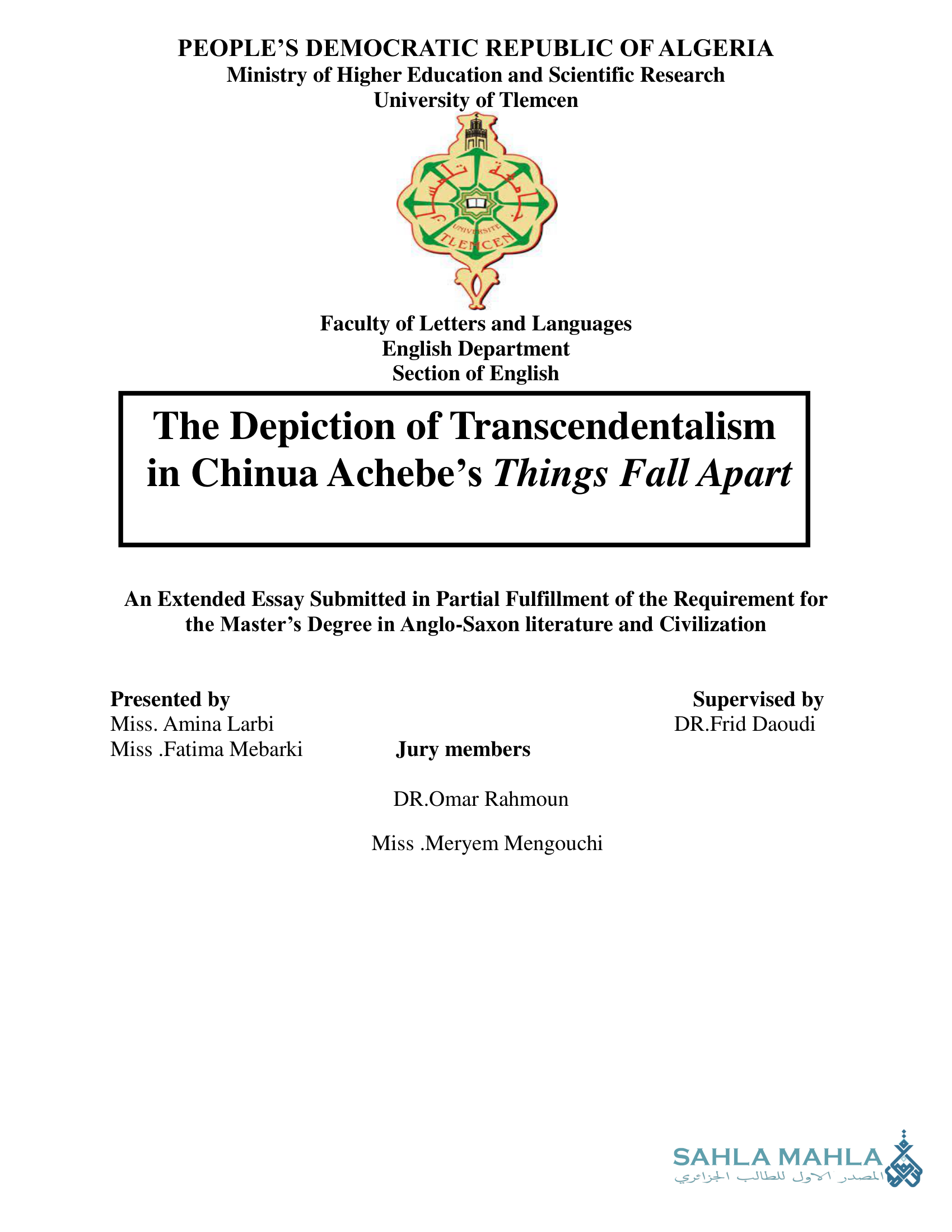 The Depiction of Transcendentalism in Chinua Achebe's Things Fall Apart