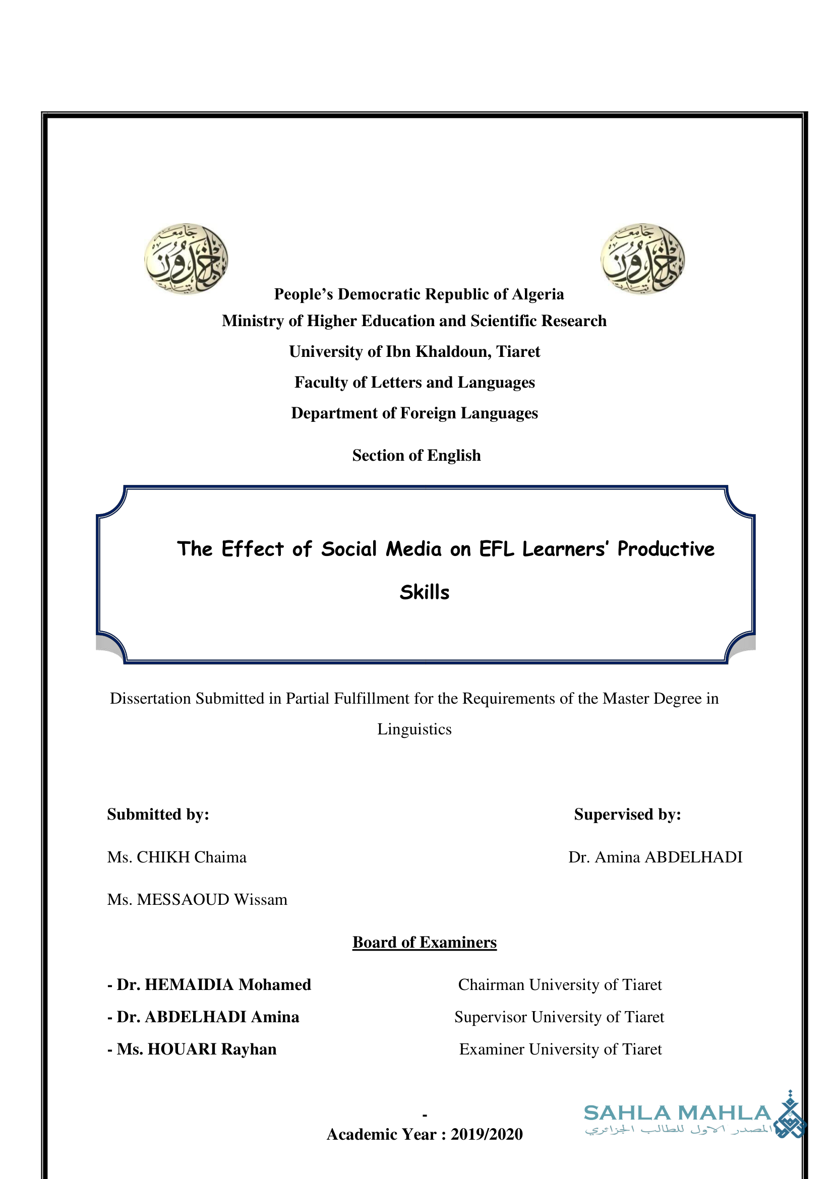 The Effect of Social Media on EFL Learners' Productive Skills