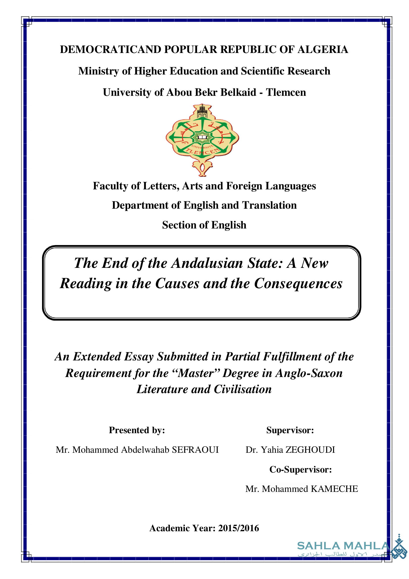 The End of the Andalusian State: A New Reading in the Causes and the Consequences