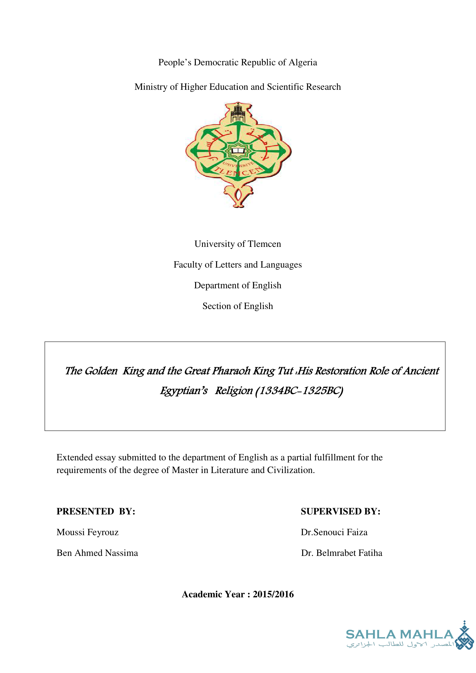 The Golden King and the Great Pharaoh King Tut His Restoration Role of Ancient Egyptian's Religion (1334BC-1325BC)