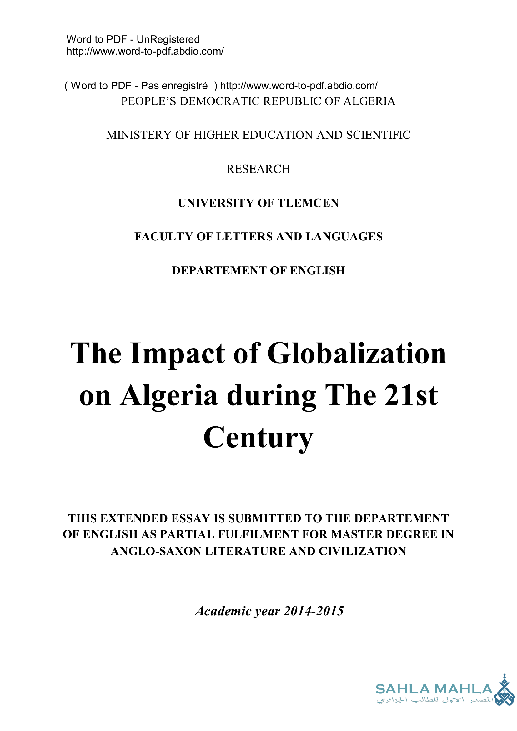 The Impact of Globalization on Algeria during The 21st Century