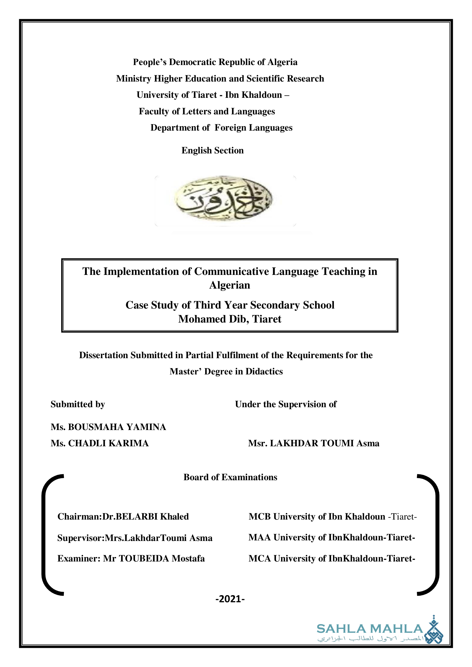 The Implementation of Communicative Language Teaching in Algerian Secondary School