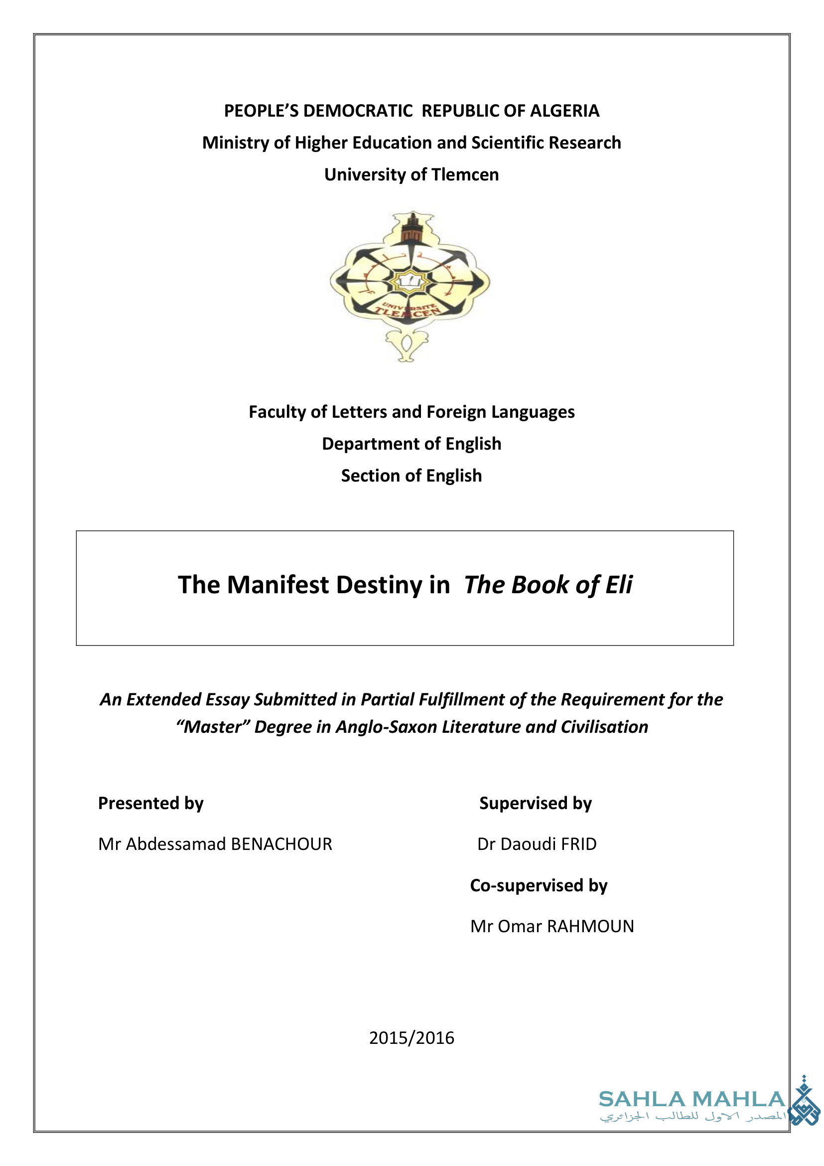 The Manifest Destiny in The Book of Eli