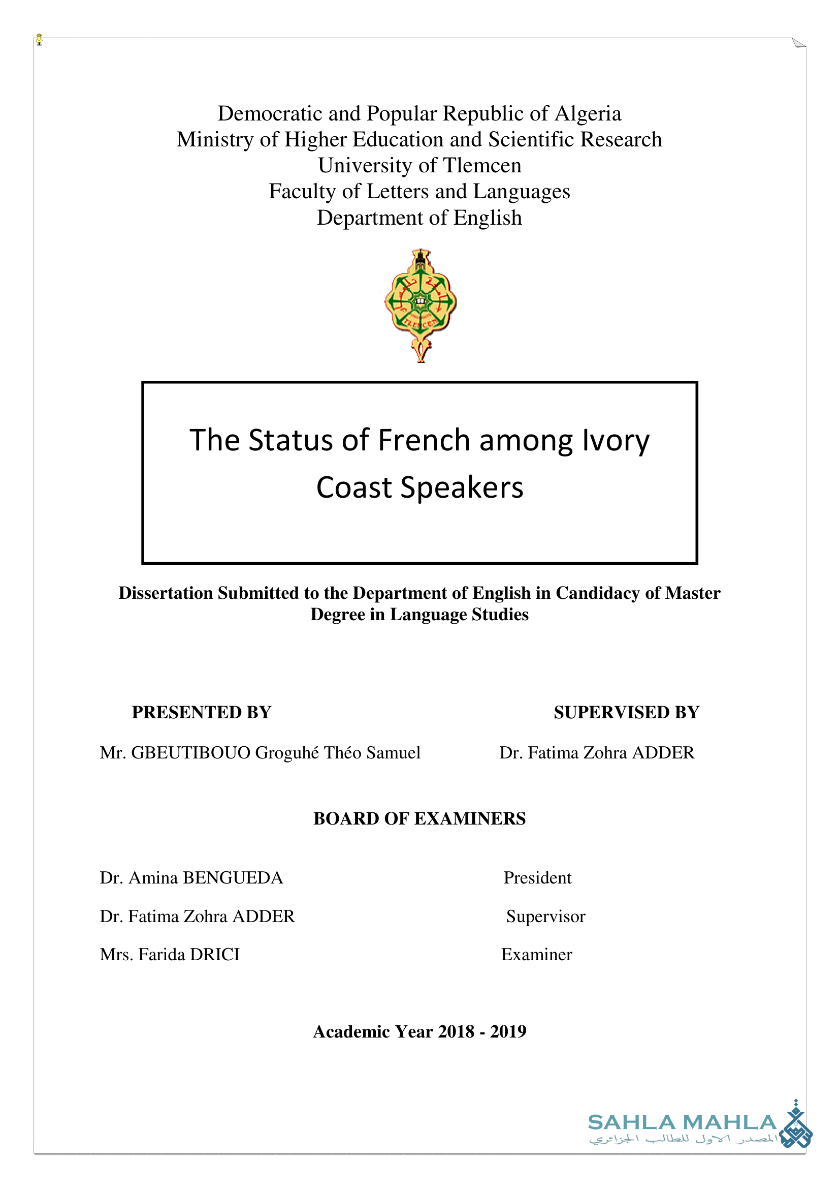 The Status of French among Ivory Coast Speakers