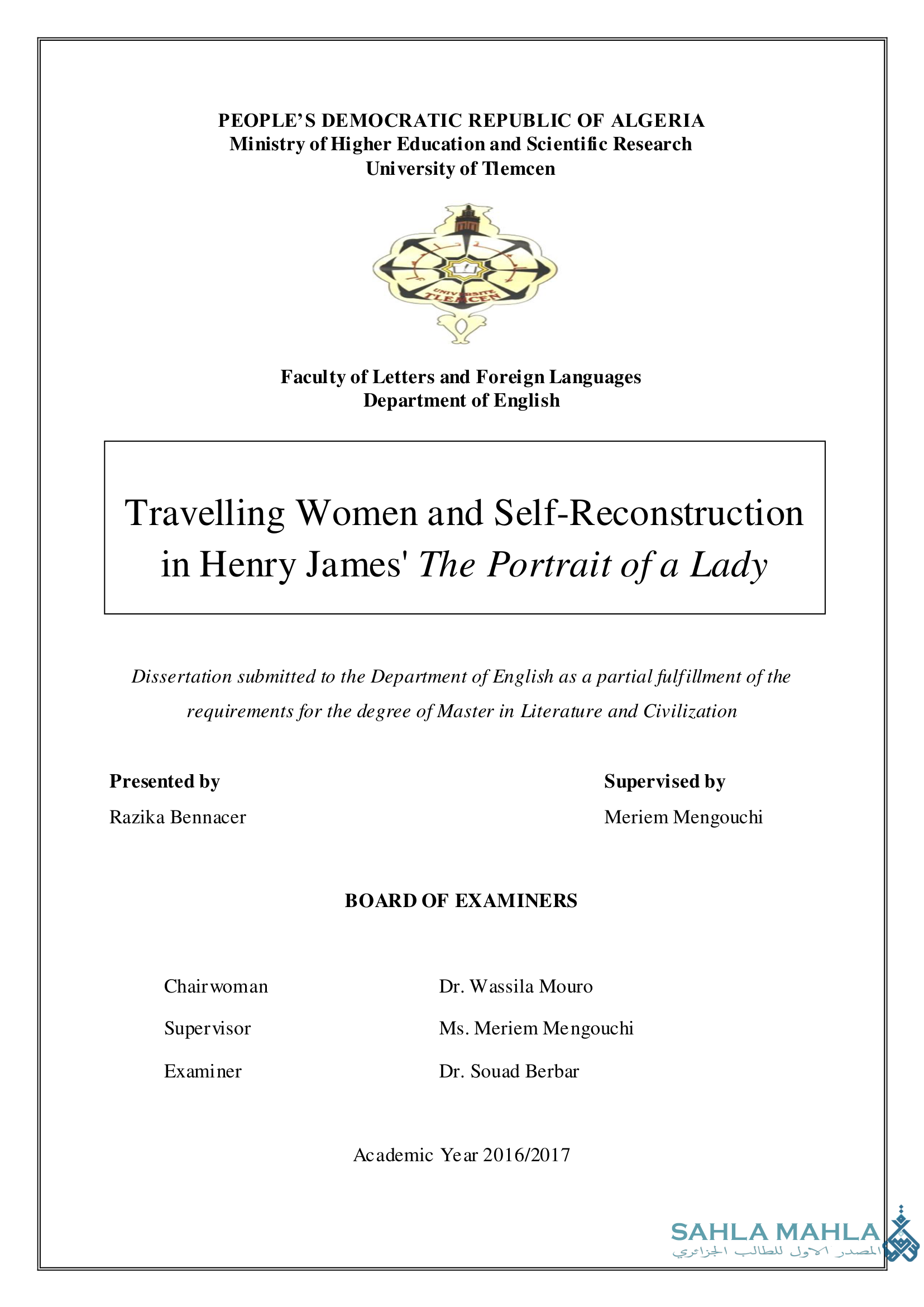 Travelling Women and Self-Reconstruction in Henry James' The Portrait of a Lady