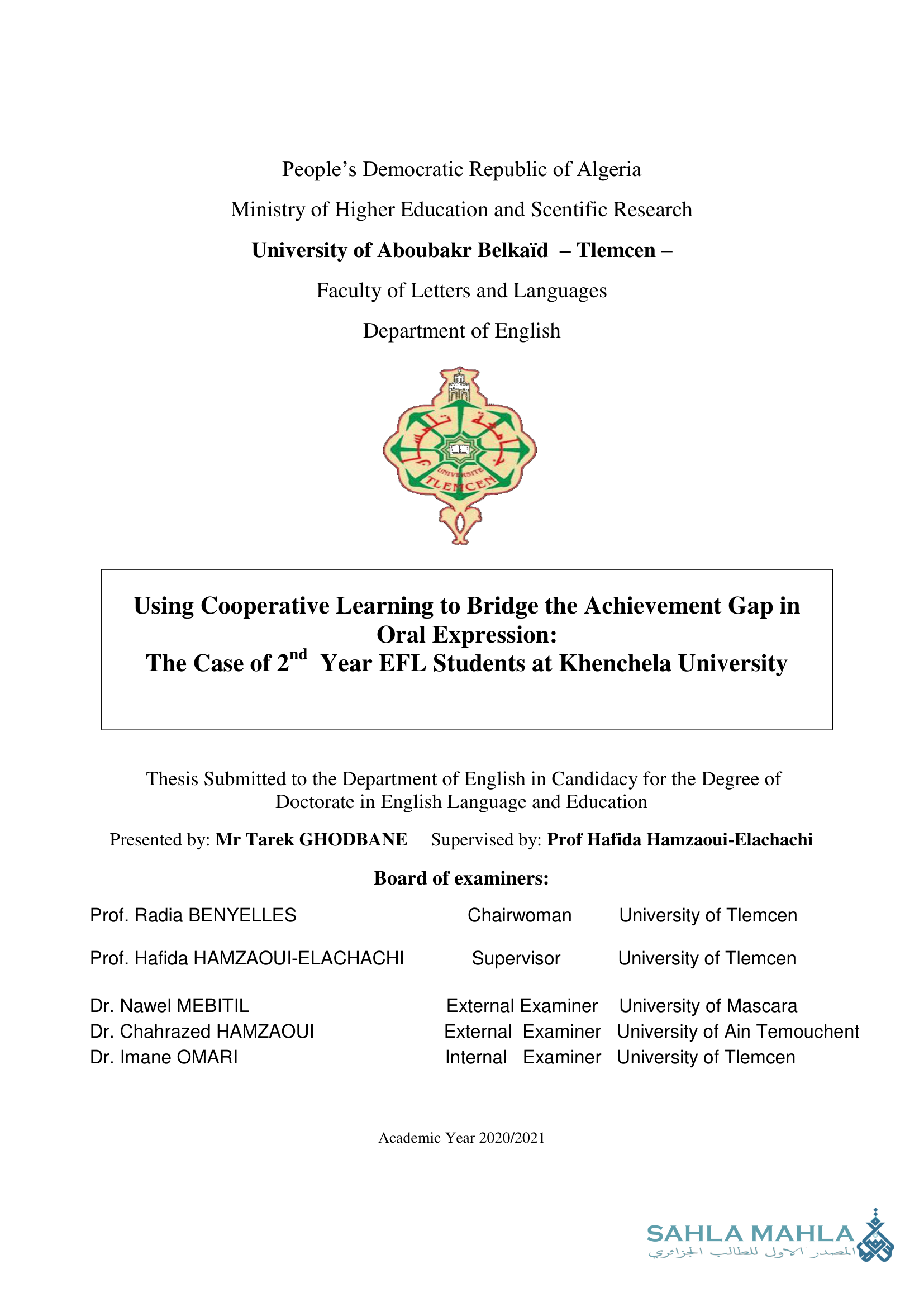 Using Cooperative Learning to Bridge the Achievement Gap in Oral Expression: The Case of 2nd Year EFL Students at Khenchela University