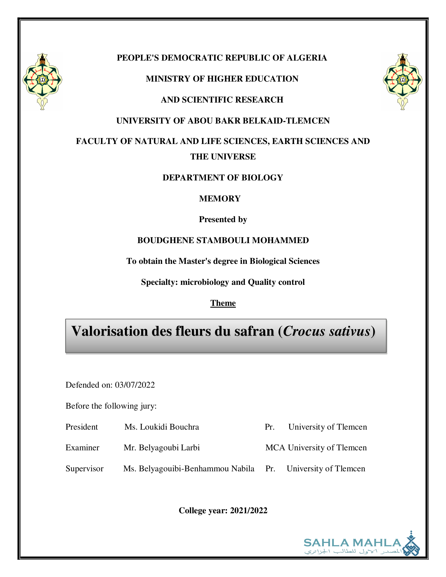 Valorisation des fleurs du safran (Crocus sativus)