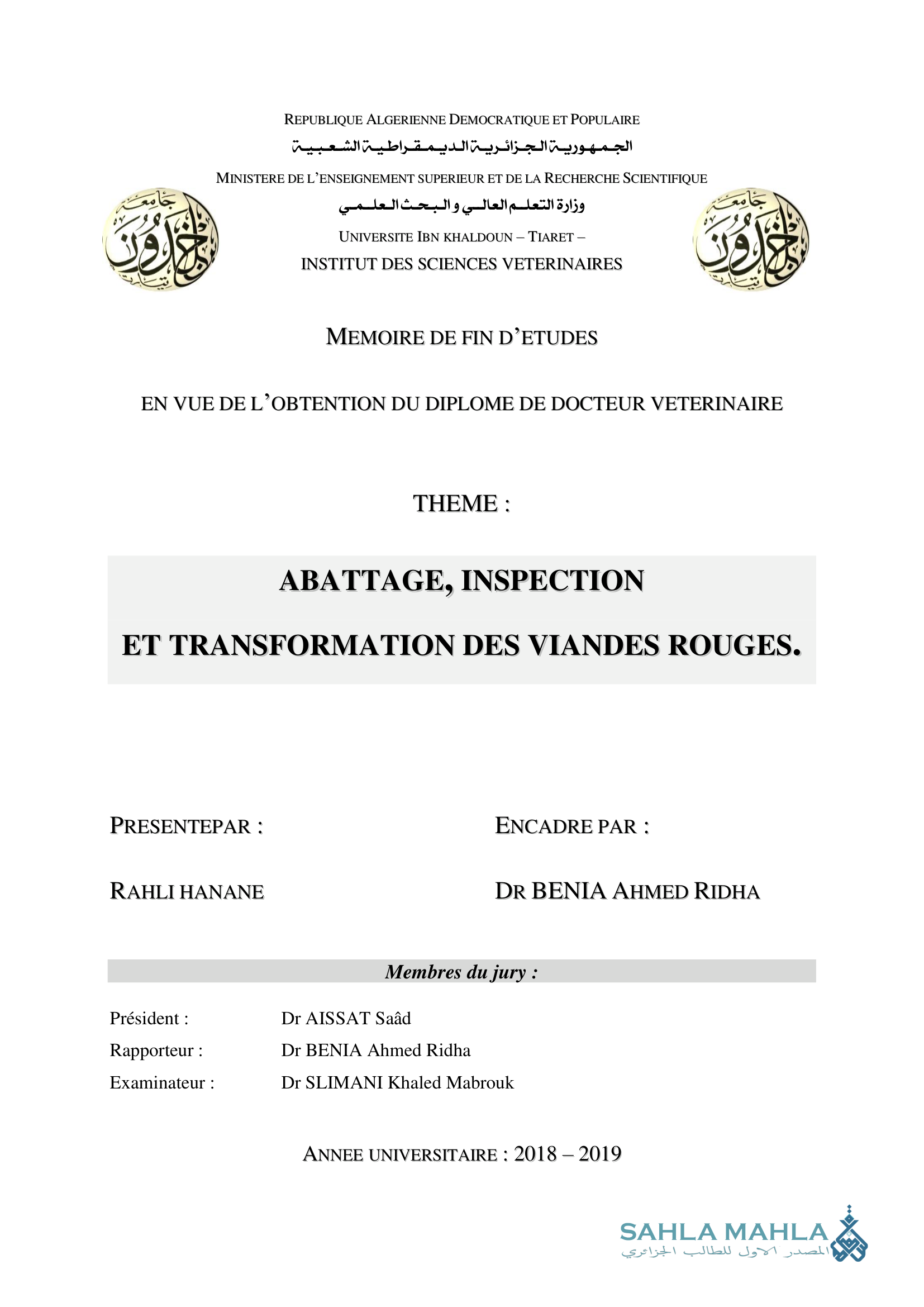 ABATTAGE, INSPECTION ET TRANSFORMATION DES VIANDES ROUGES.