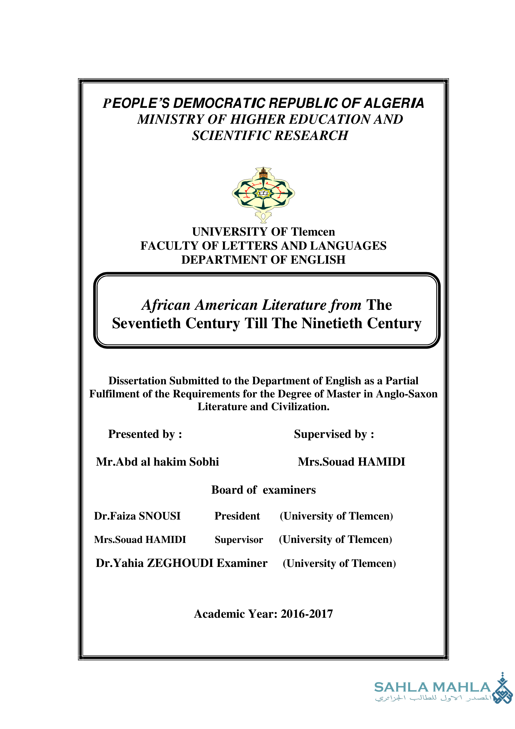 African American Literature from The Seventieth Century Till The Ninetieth Century