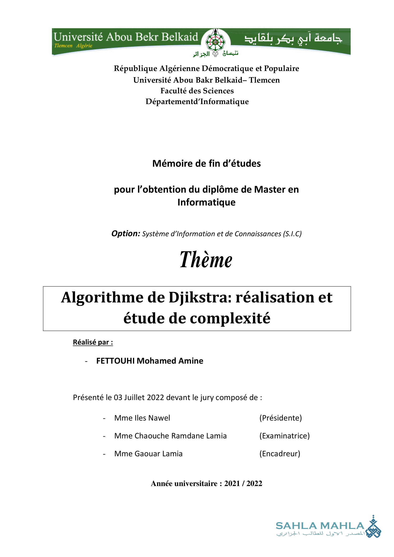 Algorithme de Djikstra: réalisation et étude de complexité