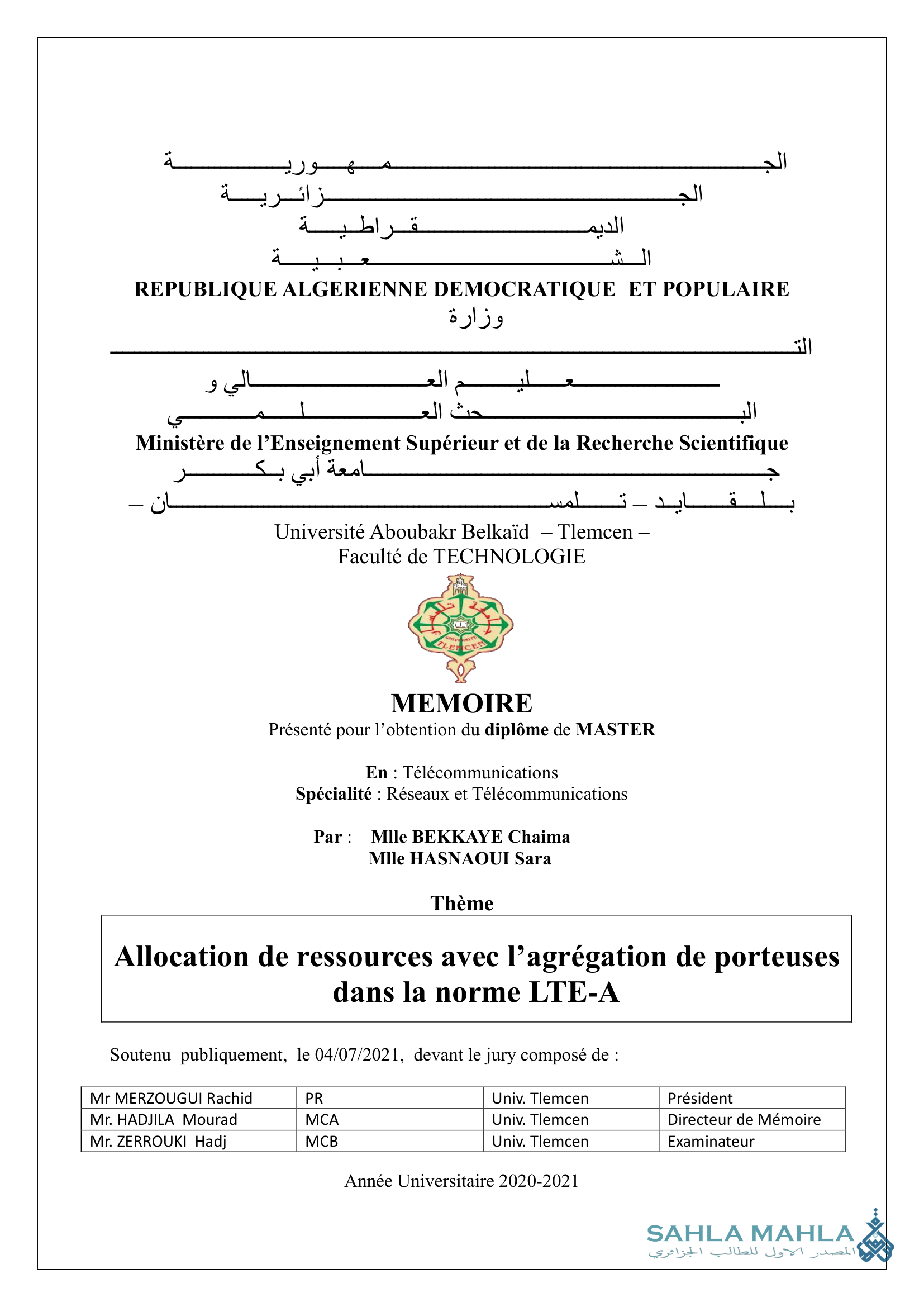 Allocation de ressources avec l'agrégation de porteuses dans la norme LTE-A