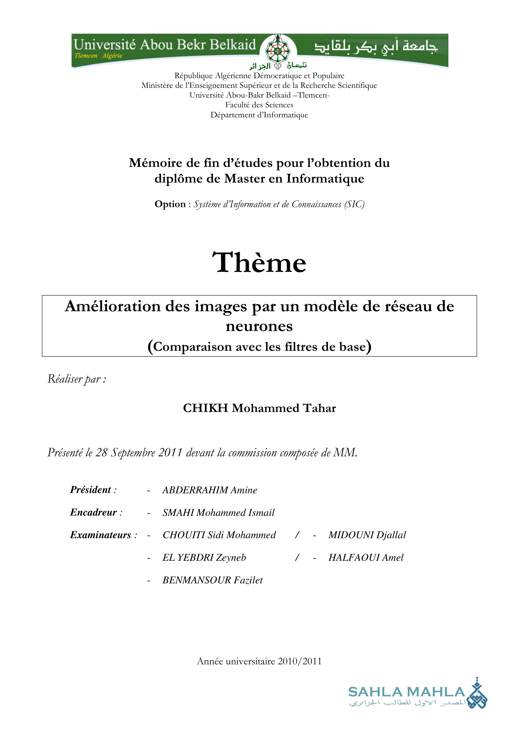 Amélioration des images par un modèle de réseau de neurones (Comparaison avec les filtres de base)