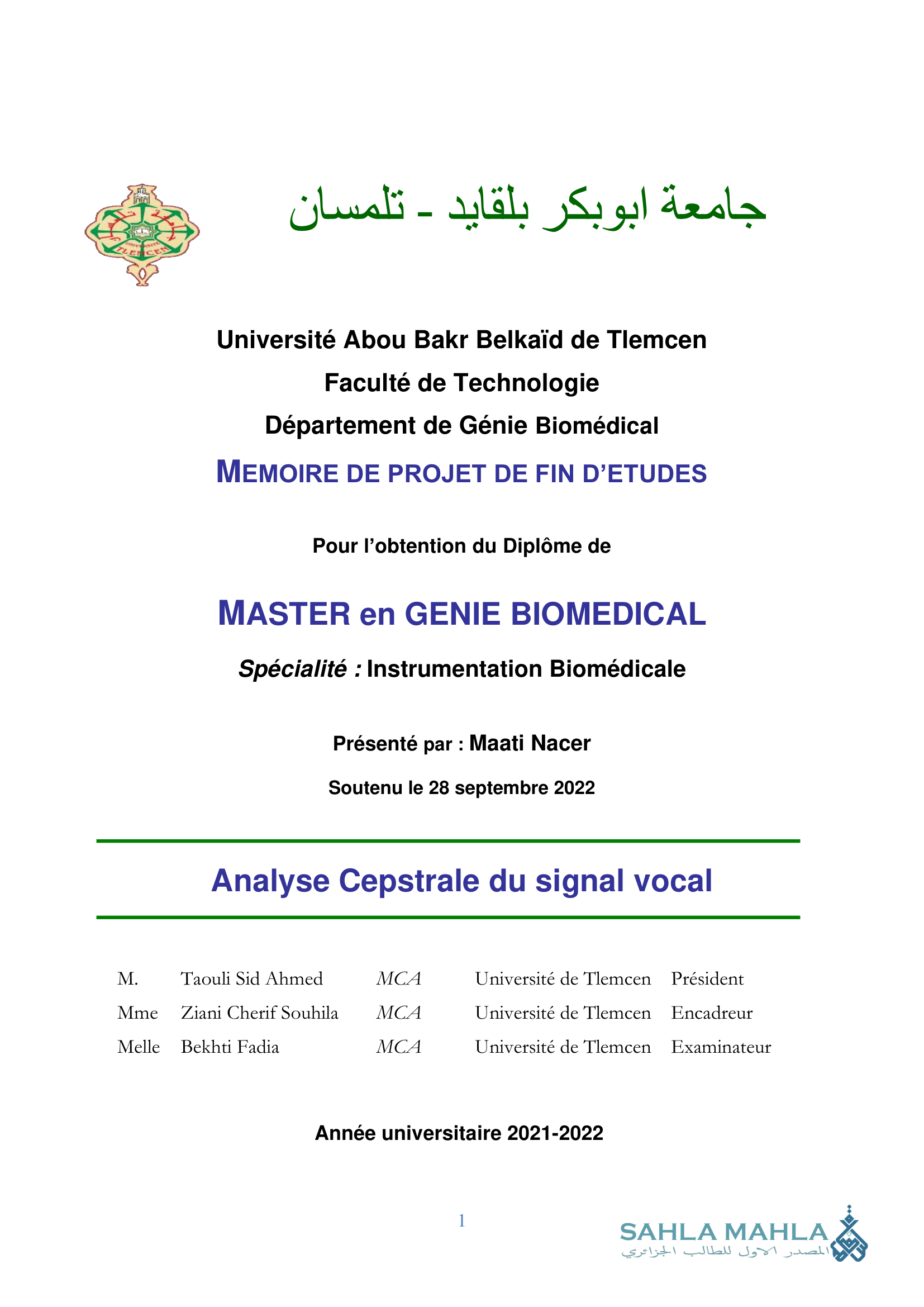 Analyse Cepstrale du signal vocal