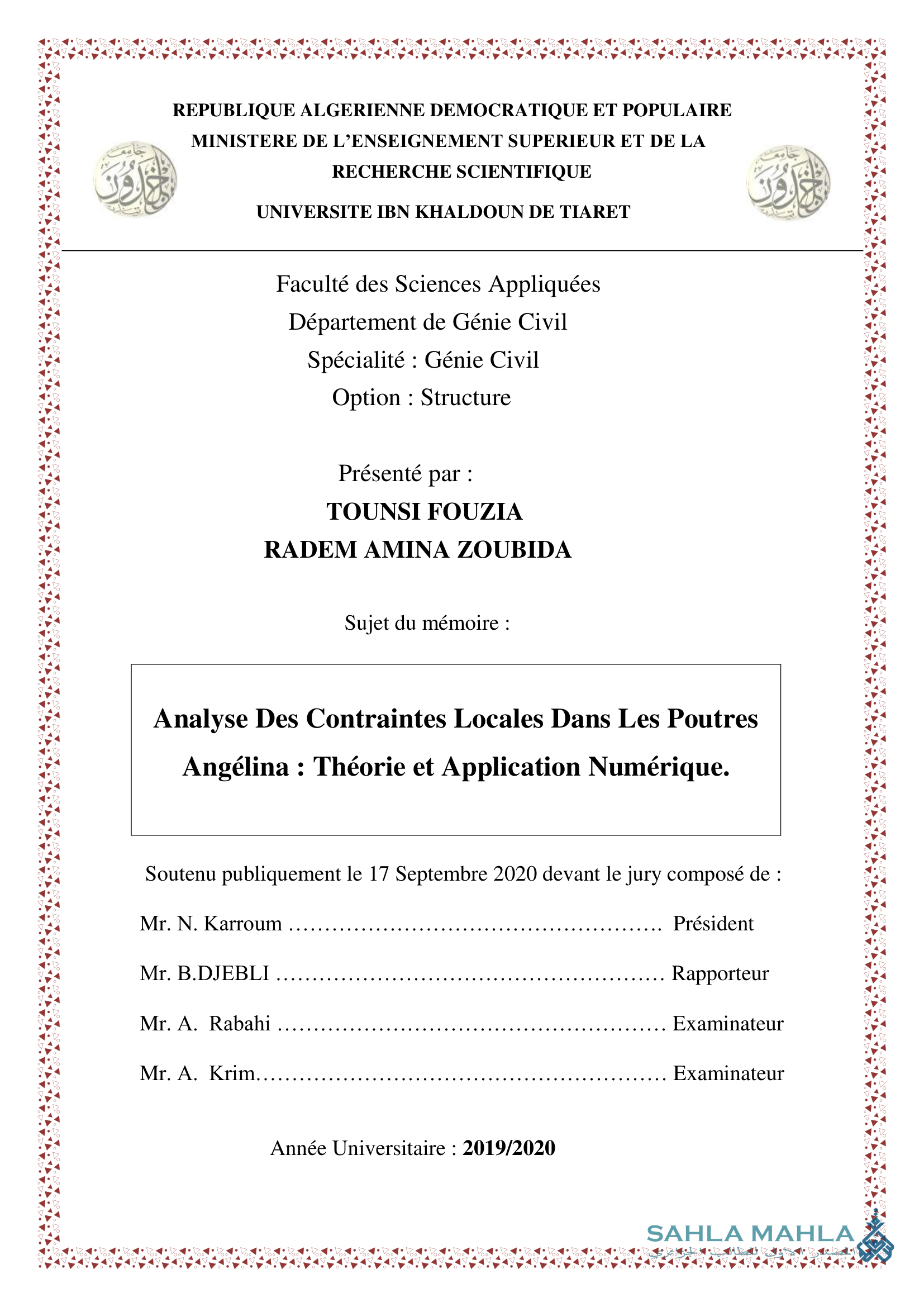Analyse Des Contraintes Locales Dans Les Poutres Angélina: Théorie et Application Numérique.